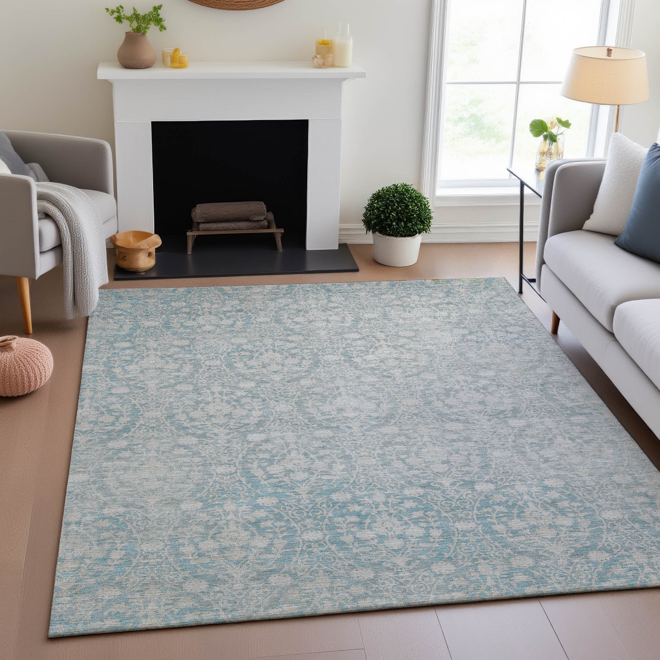 Vienna Machine Washable Transitional Aqua Teal Rug 2'6" x 3'10" #shape_Rectangle