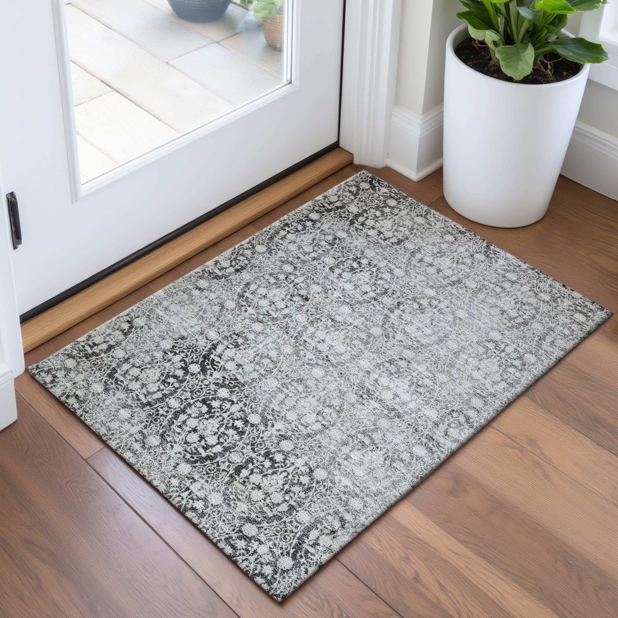 Vienna Machine Washable Transitional Charcoal Gray Rug 1'8" x 2'6" #shape_Rectangle