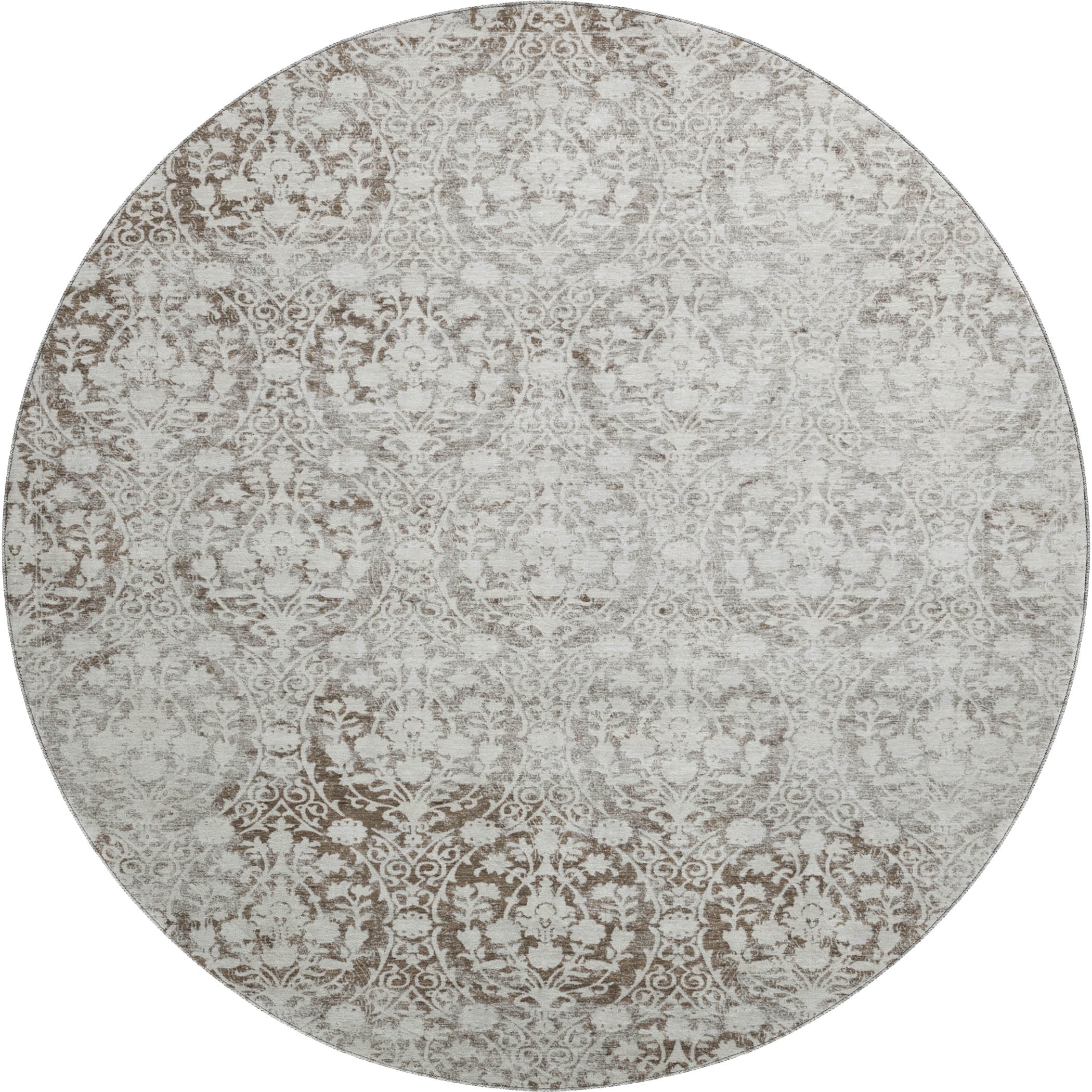Vienna Machine Washable Transitional Chocolate Brown Rug 8' x 8' #shape_Round