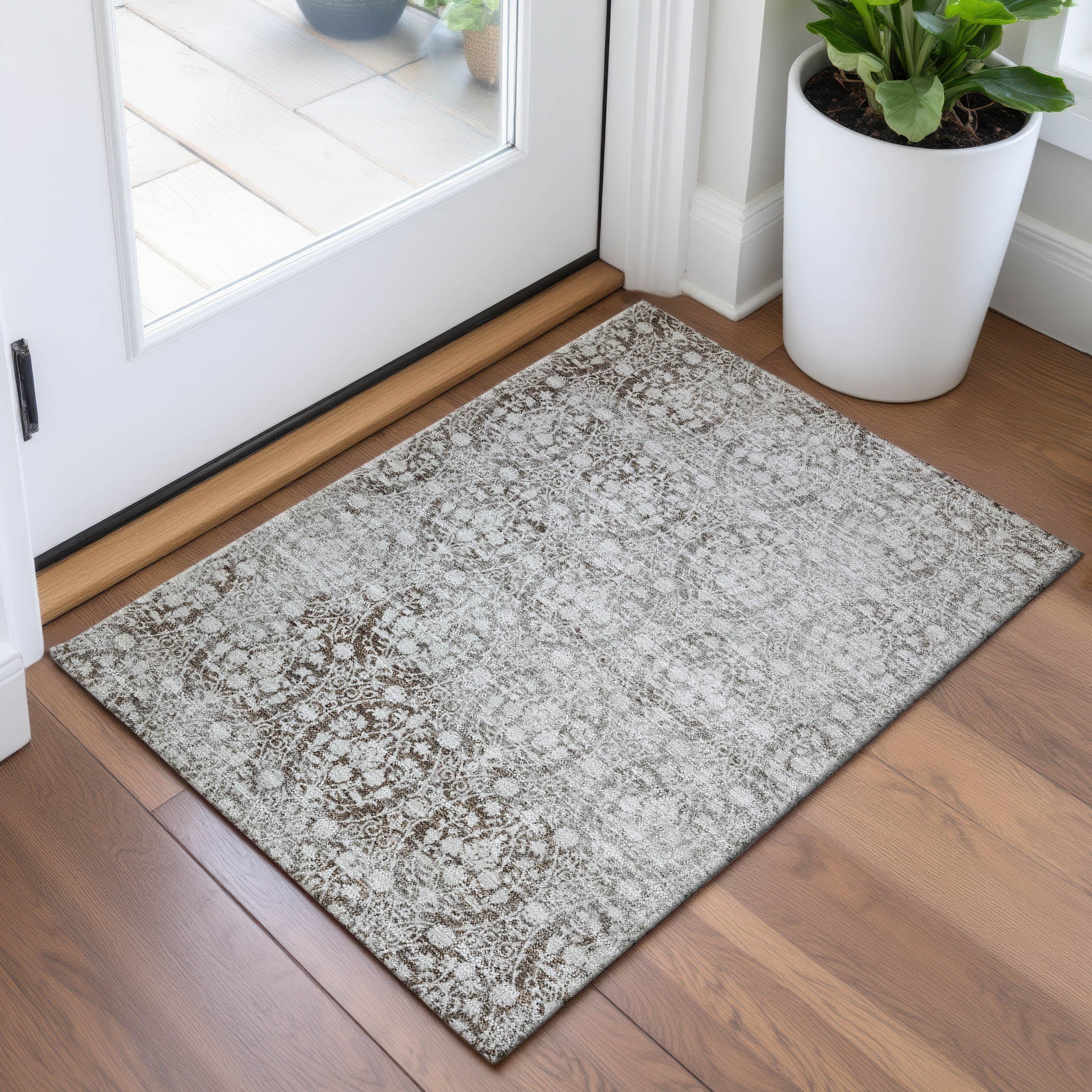 Vienna Machine Washable Transitional Chocolate Brown Rug 1'8" x 2'6" #shape_Rectangle