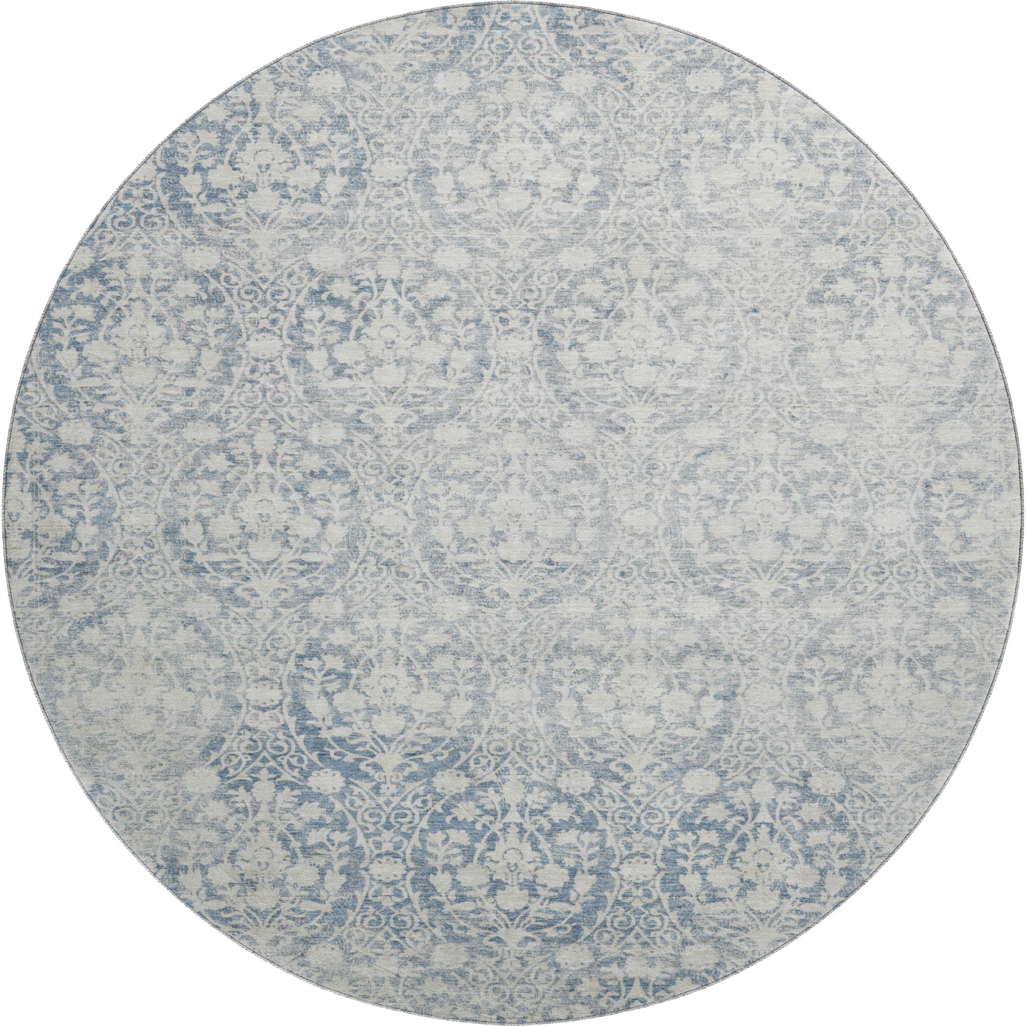 Vienna Machine Washable Transitional Denim Blue Rug 8' x 8' #shape_Round