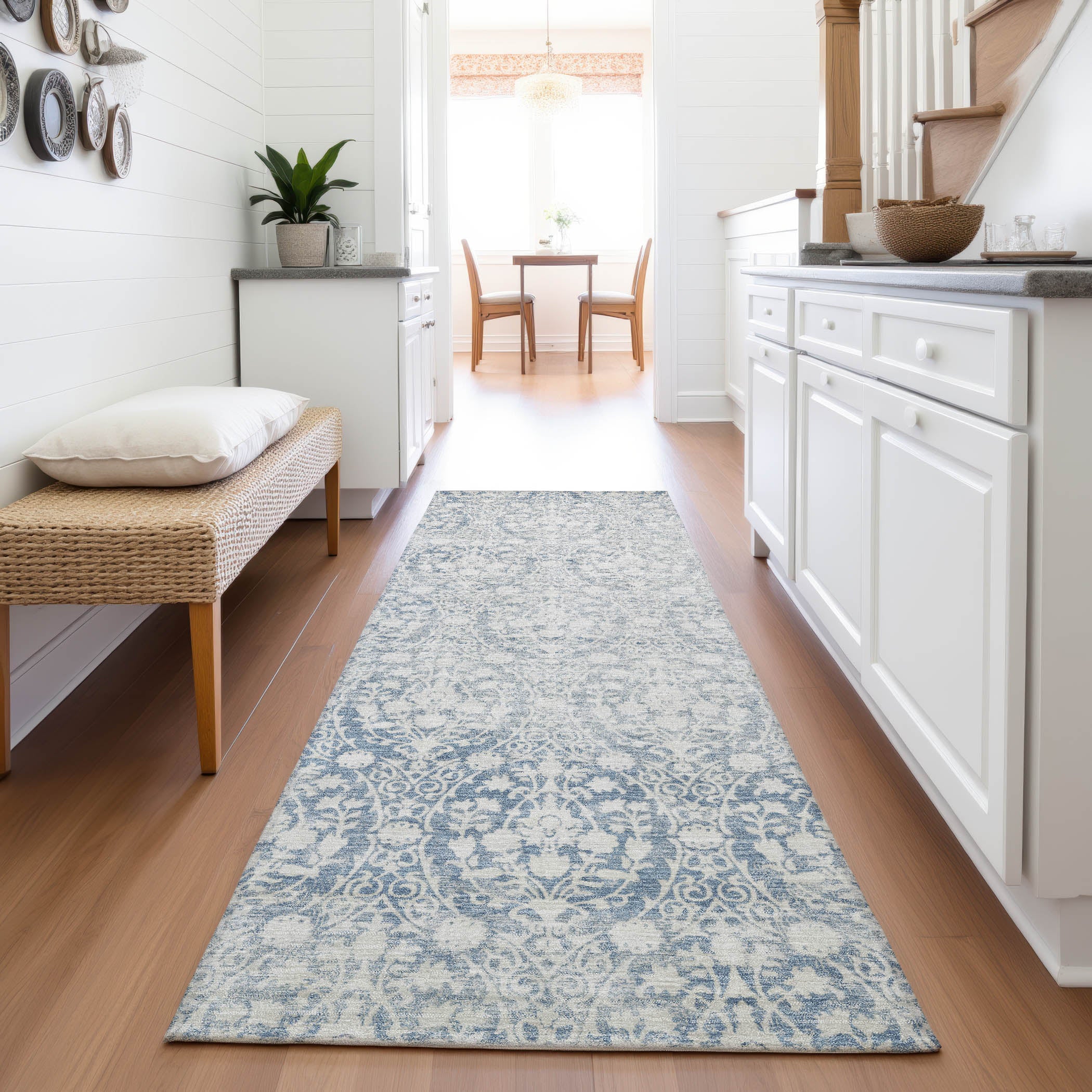 Vienna Machine Washable Transitional Denim Blue Rug 2'3" x 7'6" #shape_Runner
