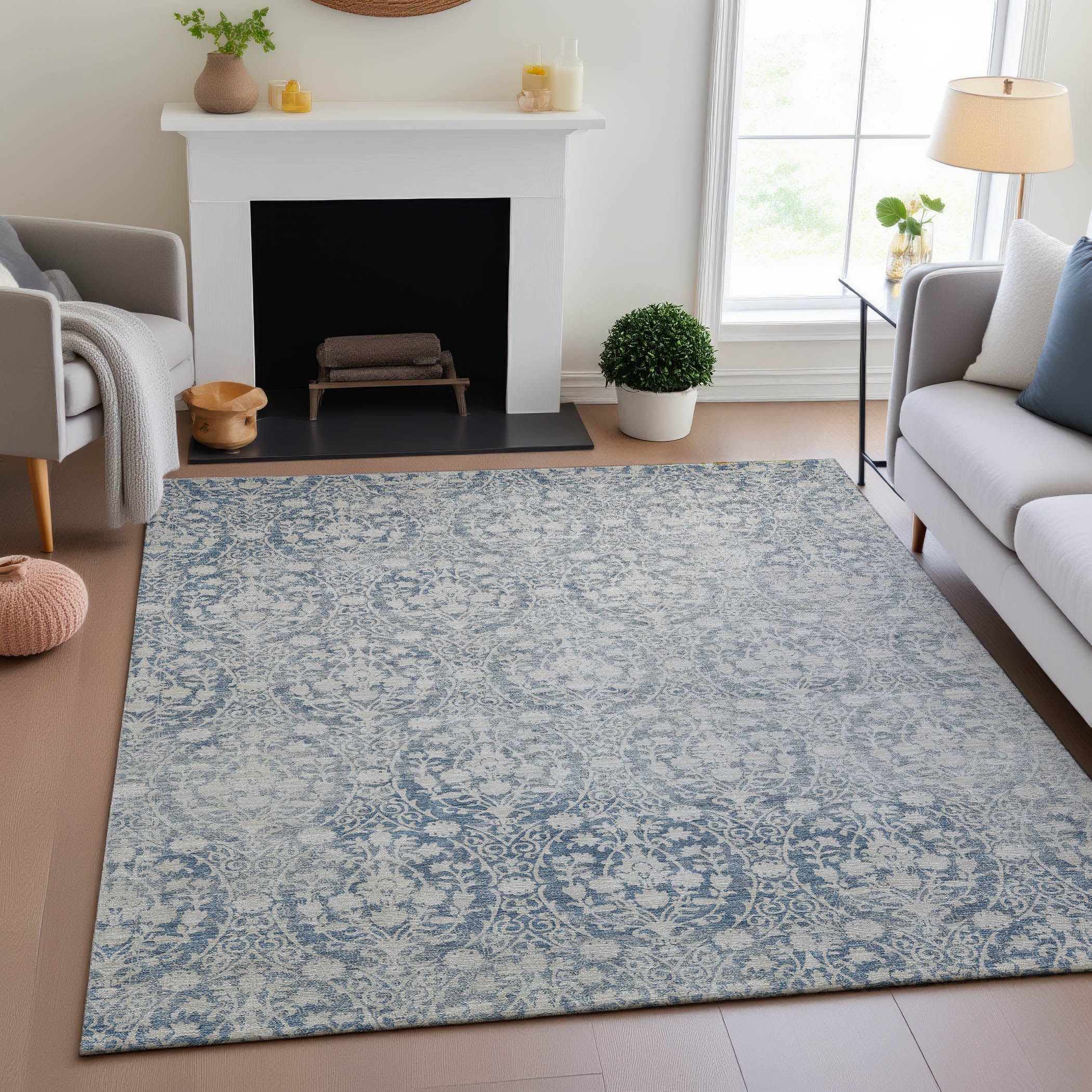 Vienna Machine Washable Transitional Denim Blue Rug 2'6" x 3'10" #shape_Rectangle
