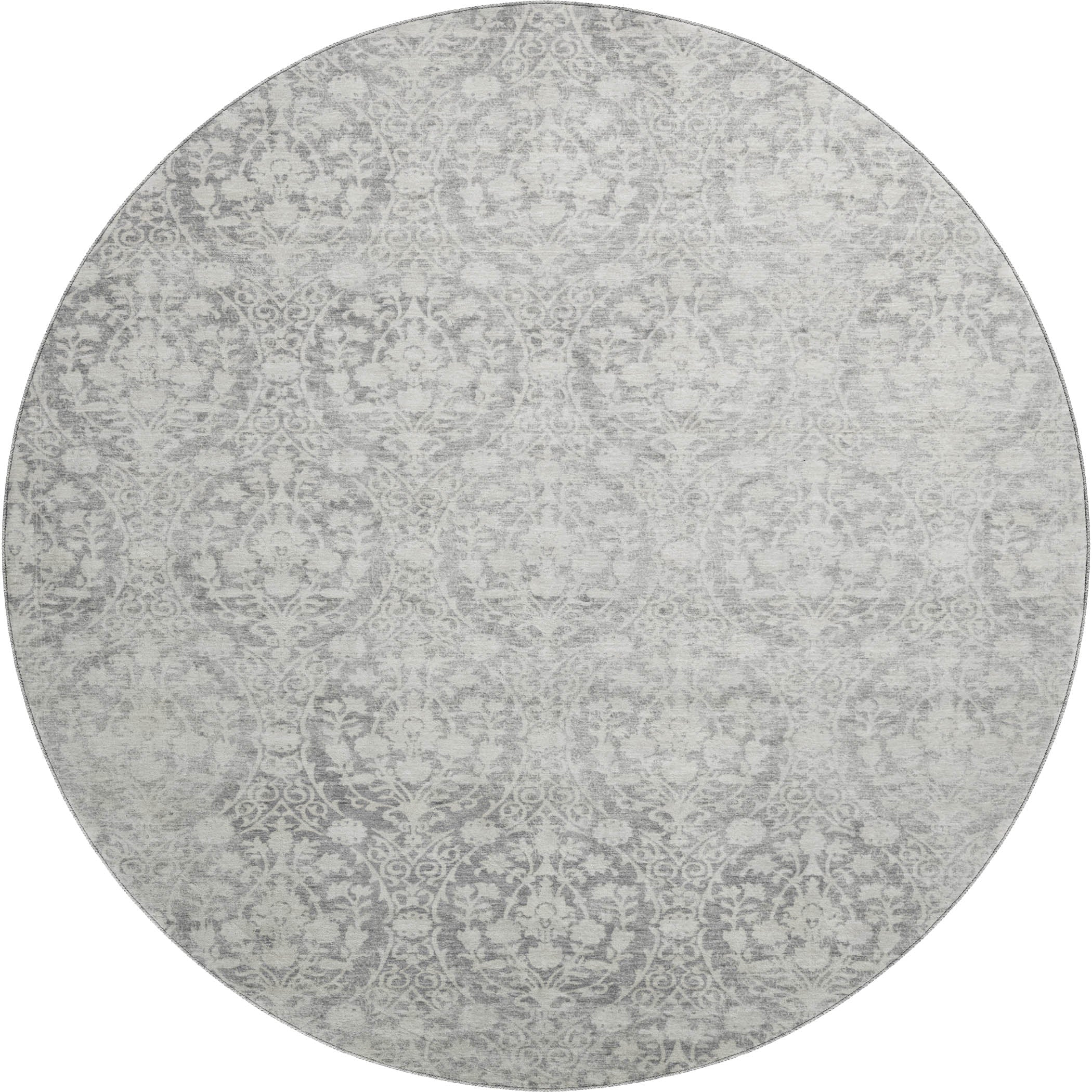 Vienna Machine Washable Transitional Gray Rug 8' x 8' #shape_Round