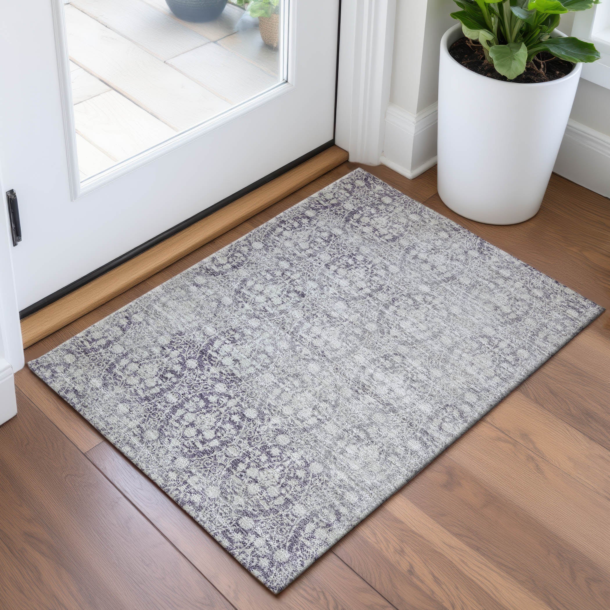 Vienna Machine Washable Transitional Plum Purple Rug 1'8" x 2'6" #shape_Rectangle