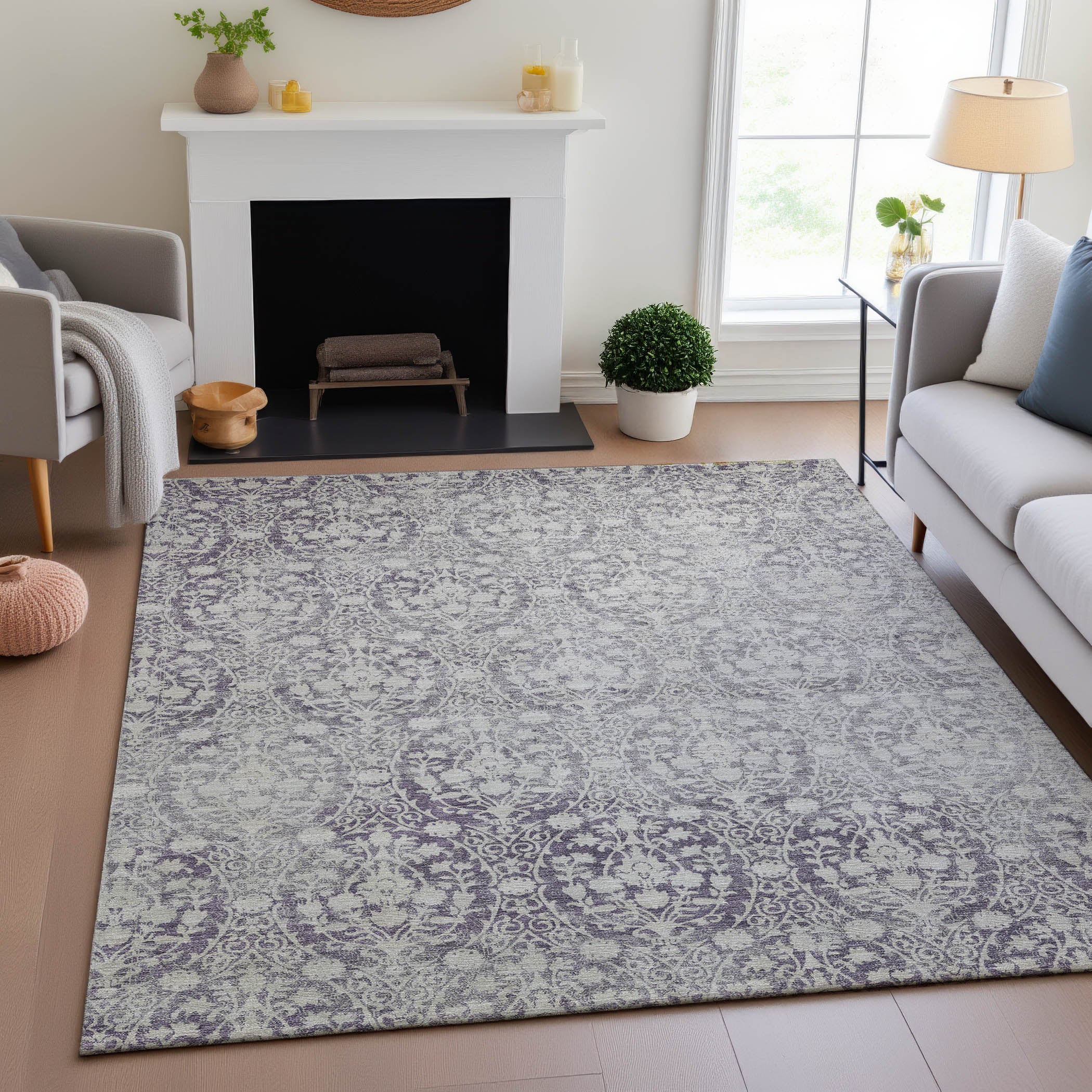 Vienna Machine Washable Transitional Plum Purple Rug 2'6" x 3'10" #shape_Rectangle