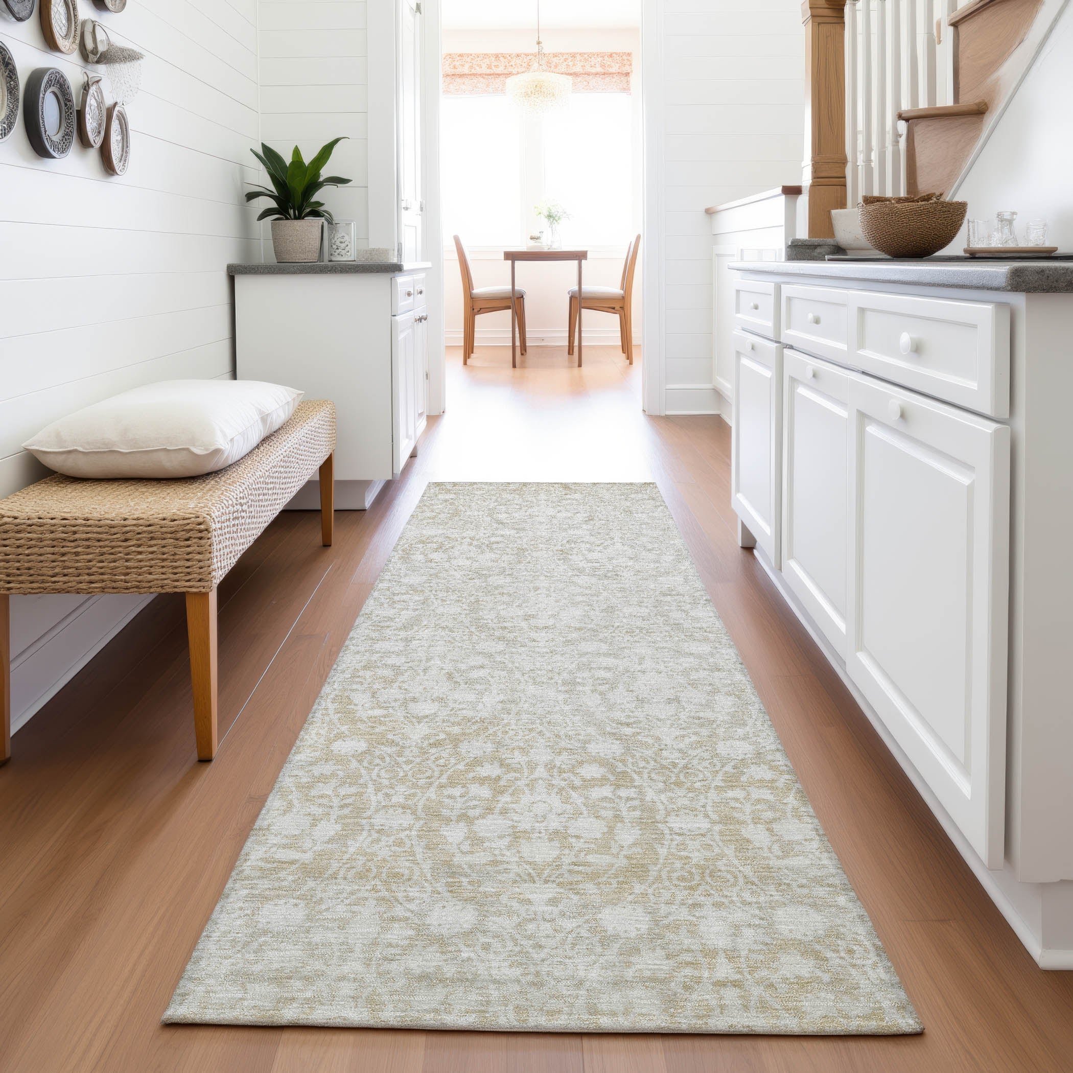 Vienna Machine Washable Transitional Tan Brown Rug 2'3" x 7'6" #shape_Runner