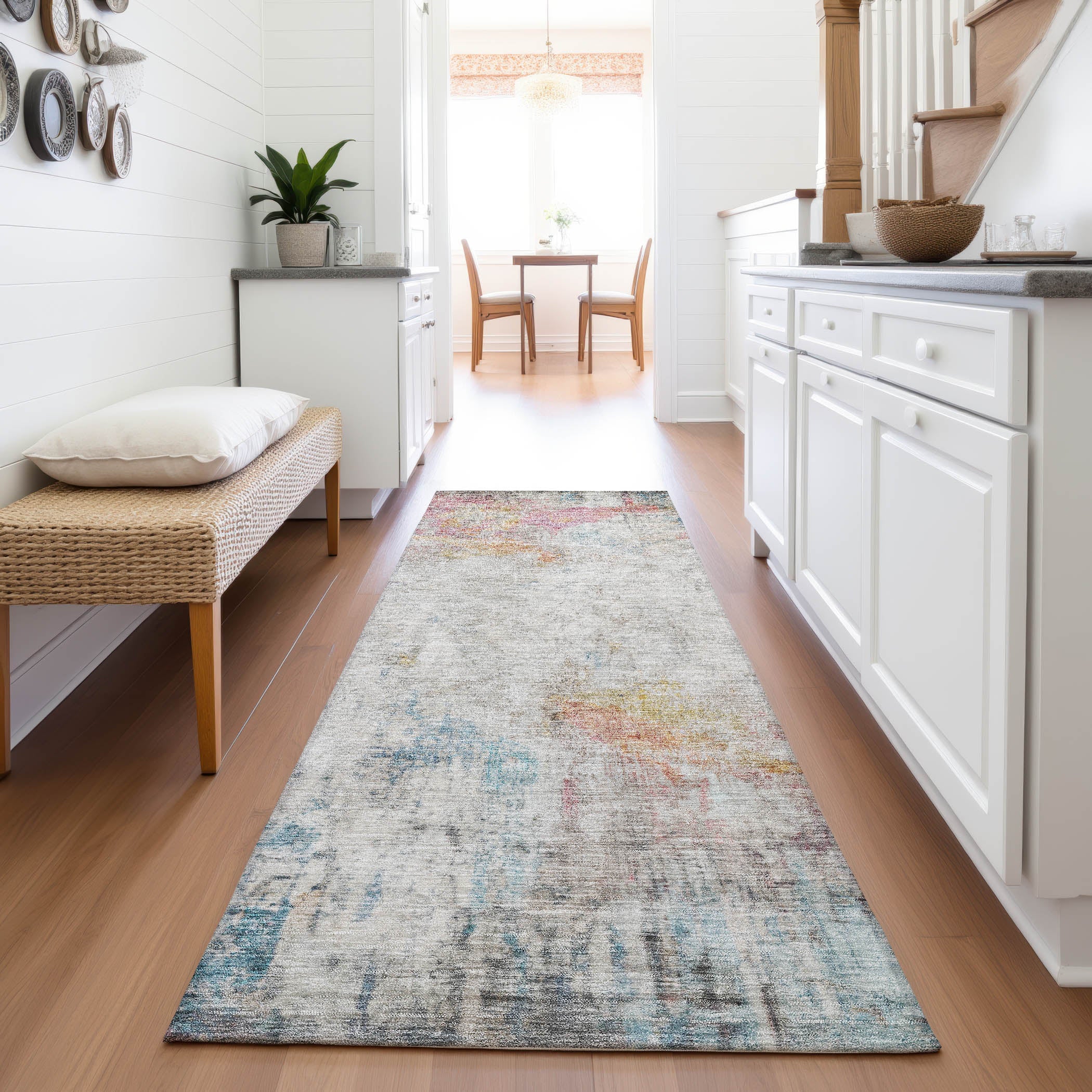 Marrakech Machine Washable Transitional Teal Rug 2'3" x 7'6" #shape_Runner