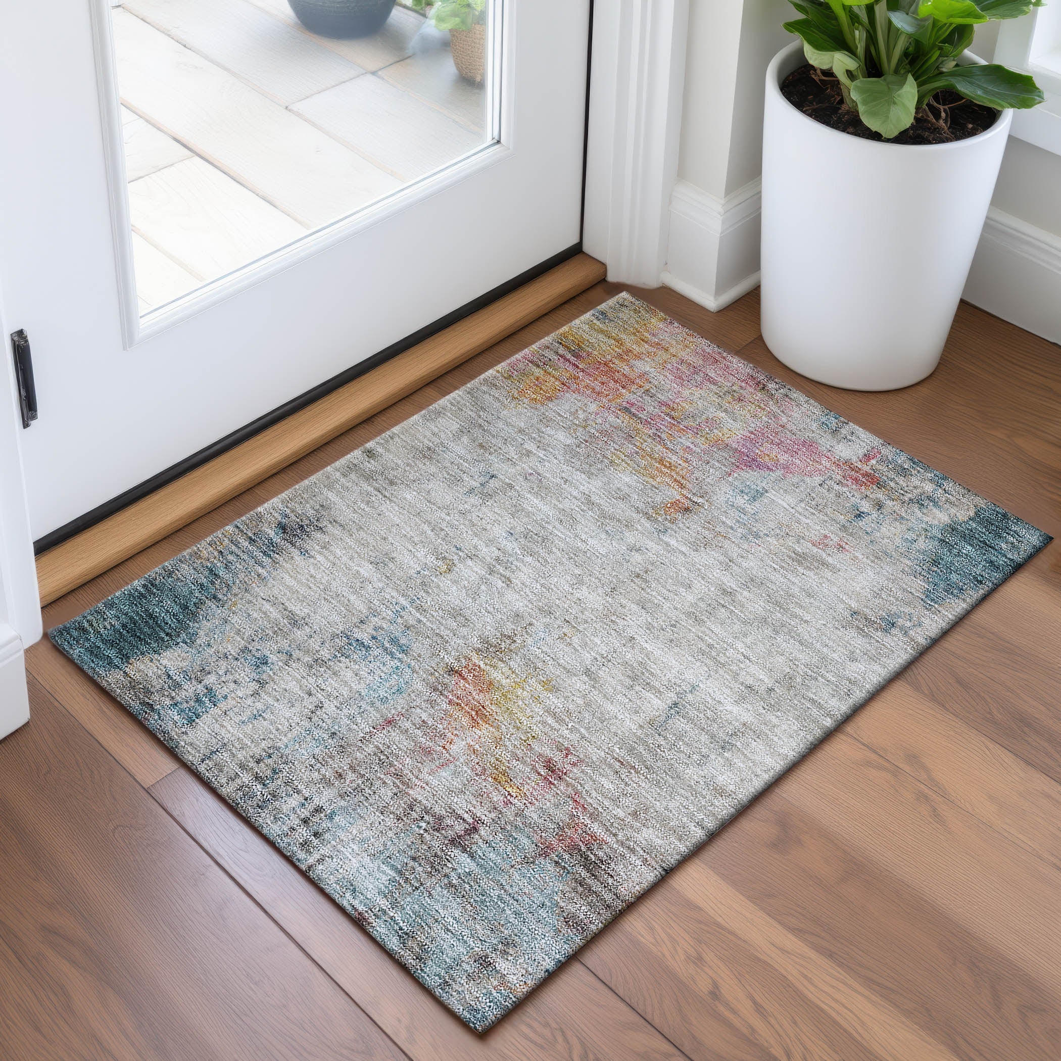 Marrakech Machine Washable Transitional Teal Rug 1'8" x 2'6" #shape_Rectangle