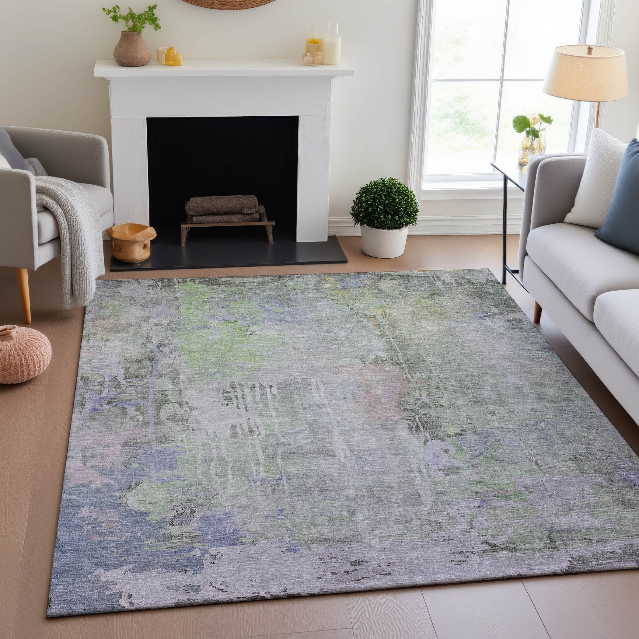 Porto Machine Washable Transitional Aloe Green Rug 2'6" x 3'10" #shape_Rectangle