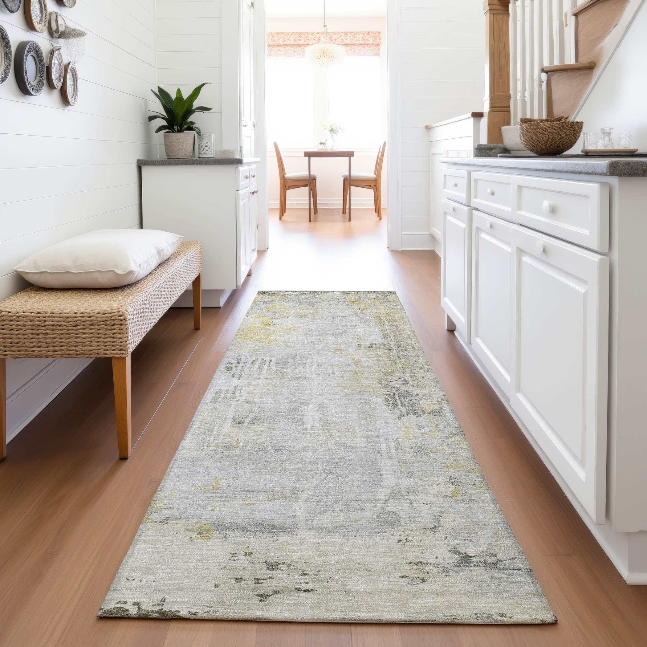 Porto Machine Washable Transitional Silver Gray Rug 2'3" x 7'6" #shape_Runner