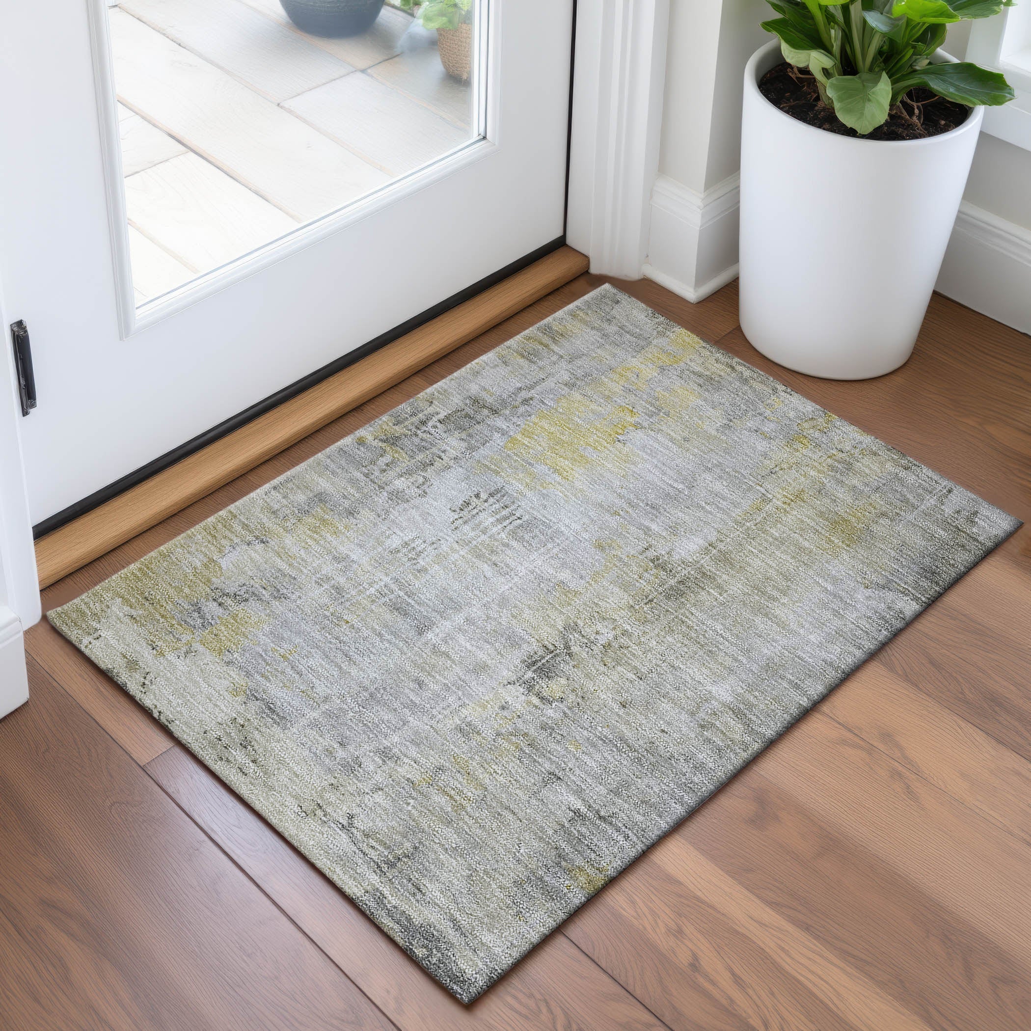 Porto Machine Washable Transitional Silver Gray Rug 1'8" x 2'6" #shape_Rectangle