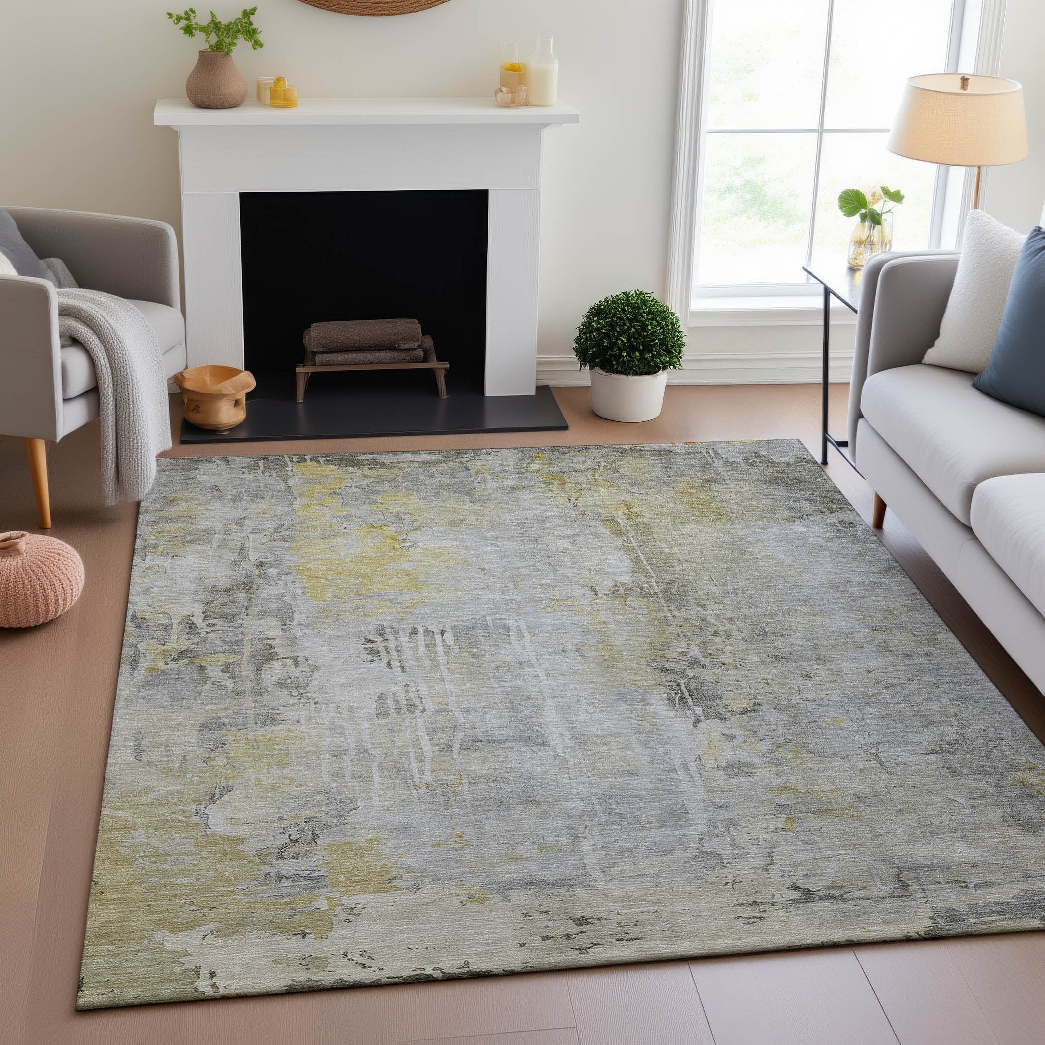 Porto Machine Washable Transitional Silver Gray Rug 2'6" x 3'10" #shape_Rectangle