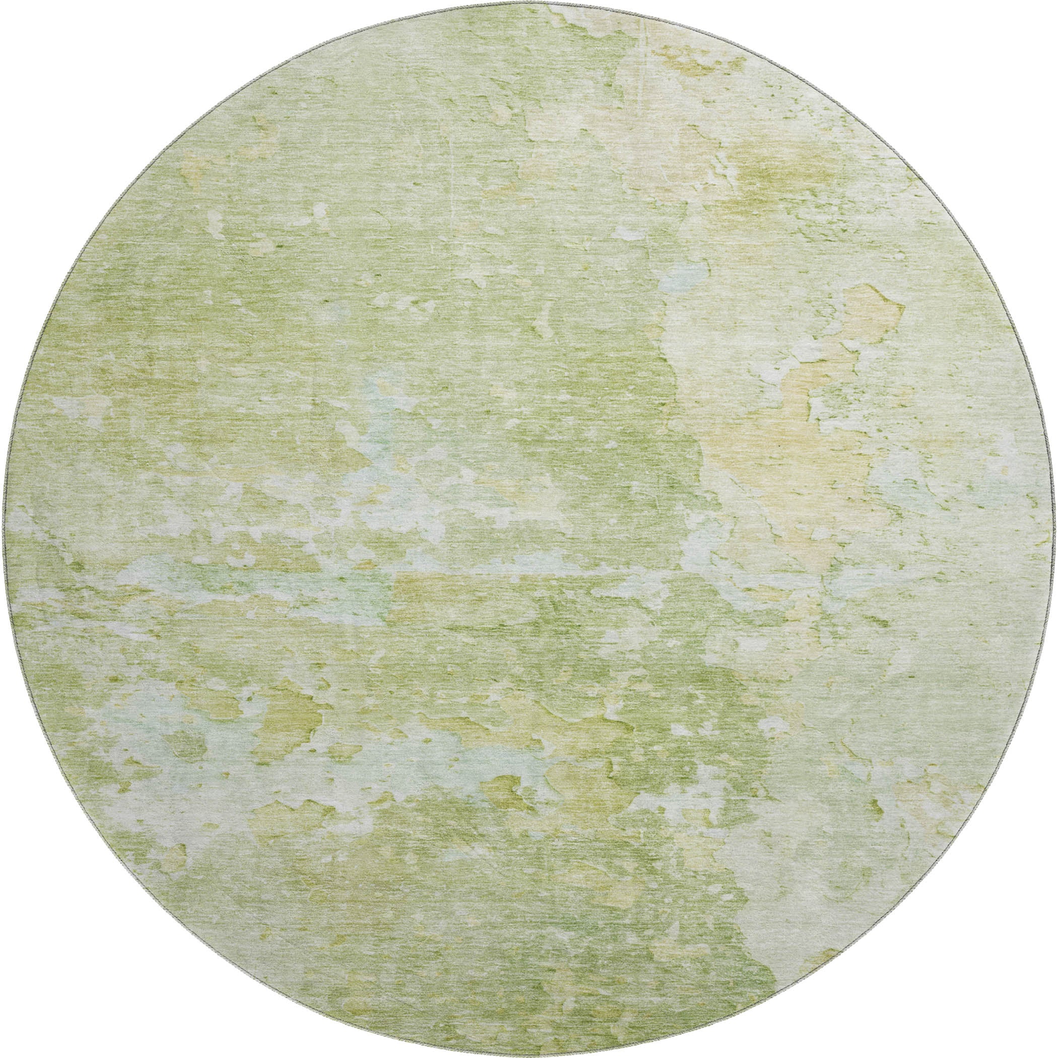 Havana Machine Washable Transitional Aloe Green Rug 8' x 8' #shape_Round