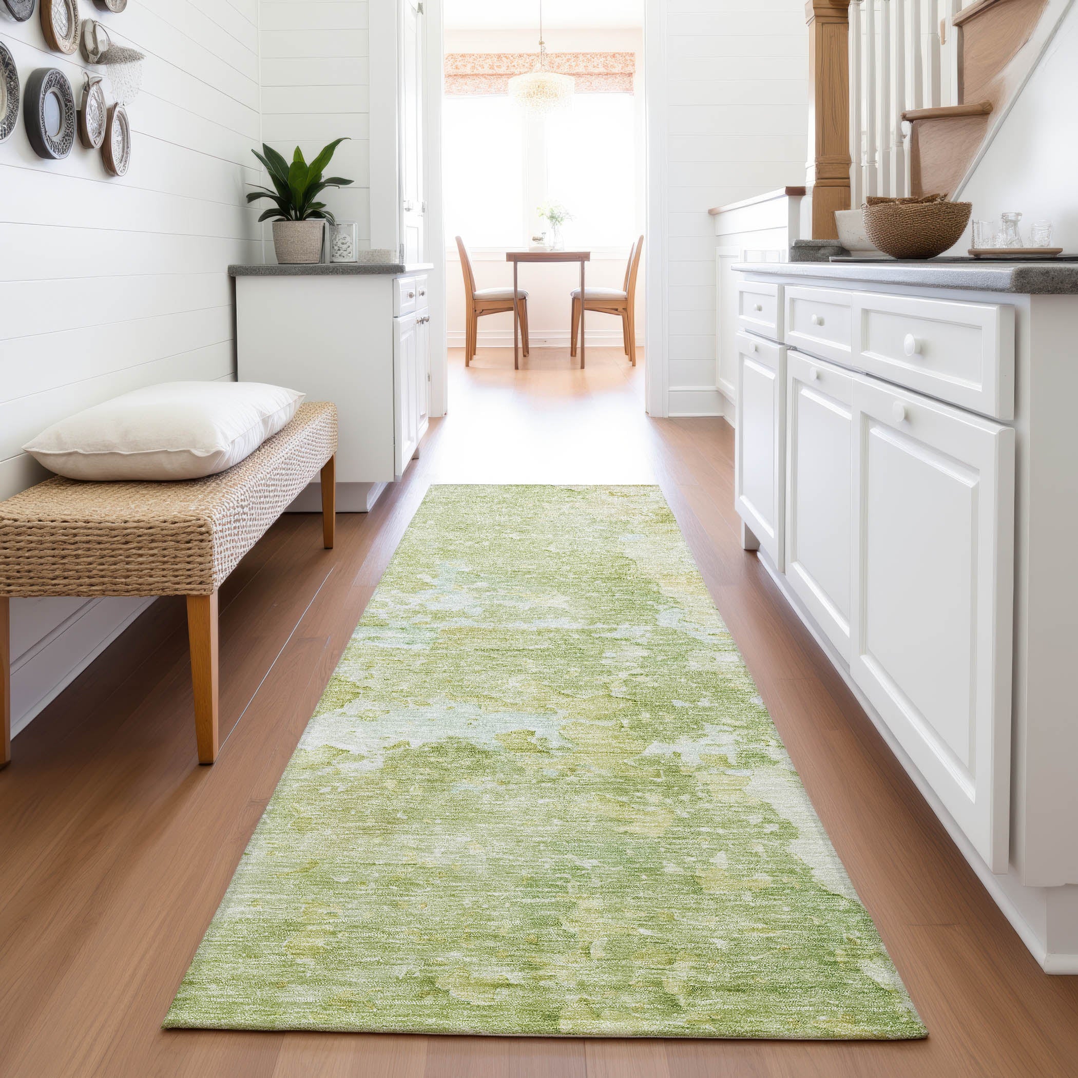 Havana Machine Washable Transitional Aloe Green Rug 2'3" x 7'6" #shape_Runner