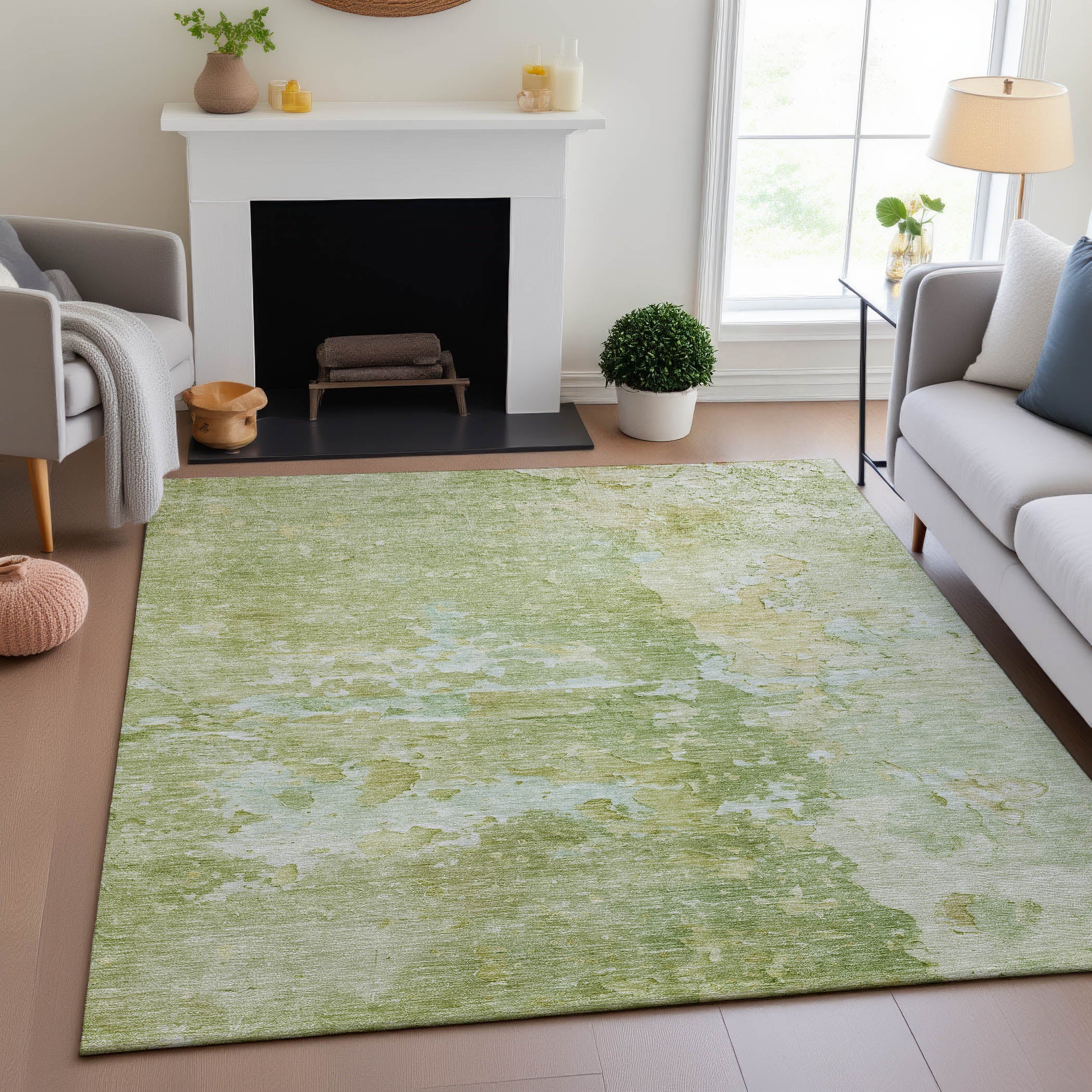 Havana Machine Washable Transitional Aloe Green Rug 2'6" x 3'10" #shape_Rectangle
