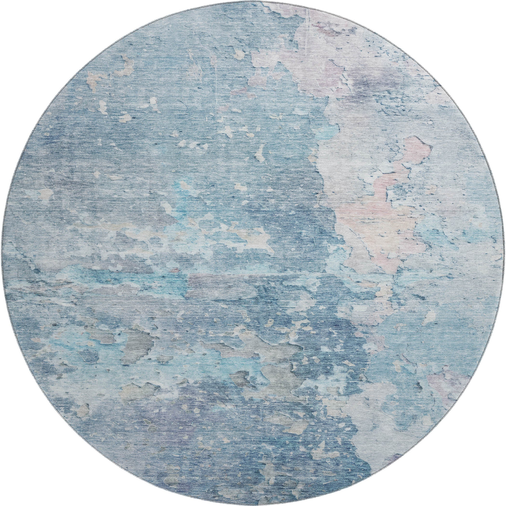 Havana Machine Washable Transitional Blue Rug 8' x 8' #shape_Round