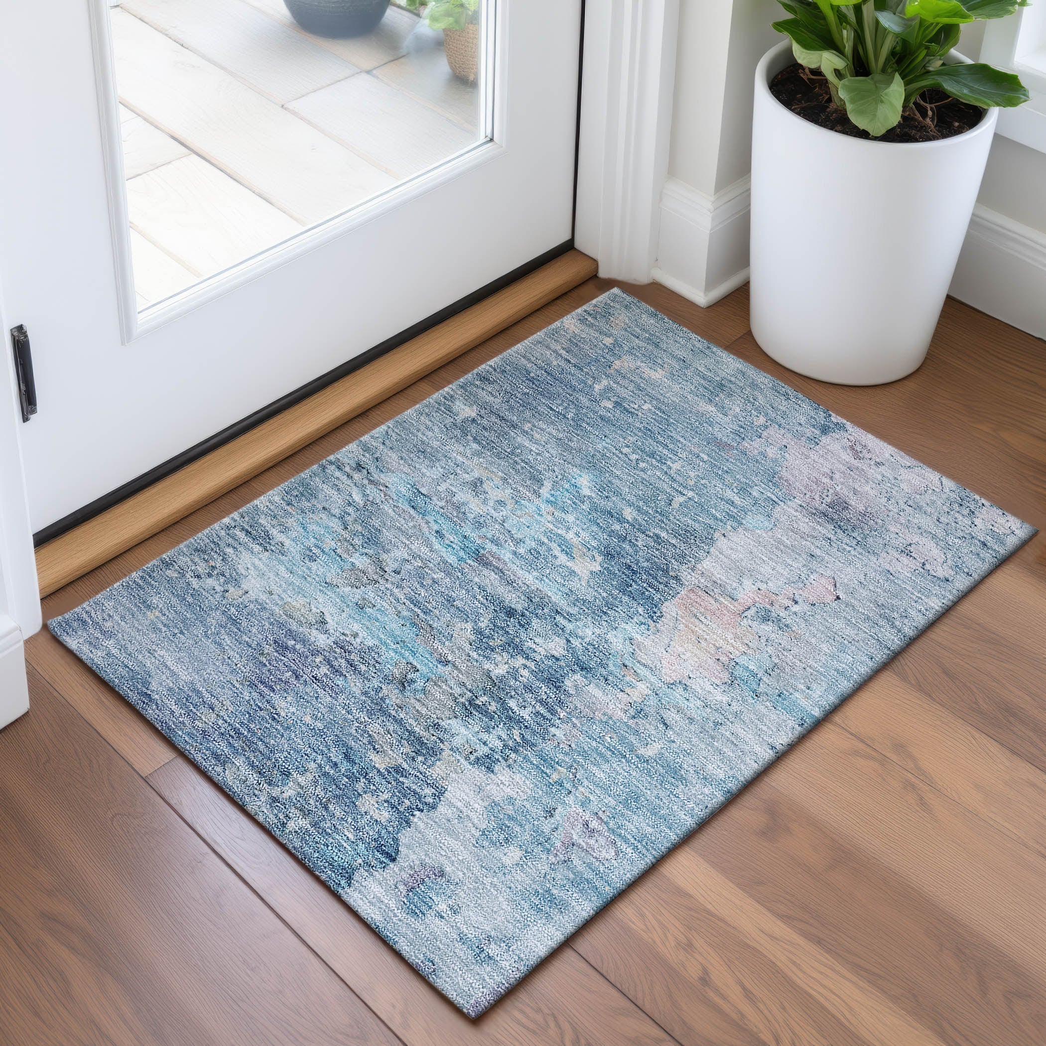 Havana Machine Washable Transitional Blue Rug 1'8" x 2'6" #shape_Rectangle
