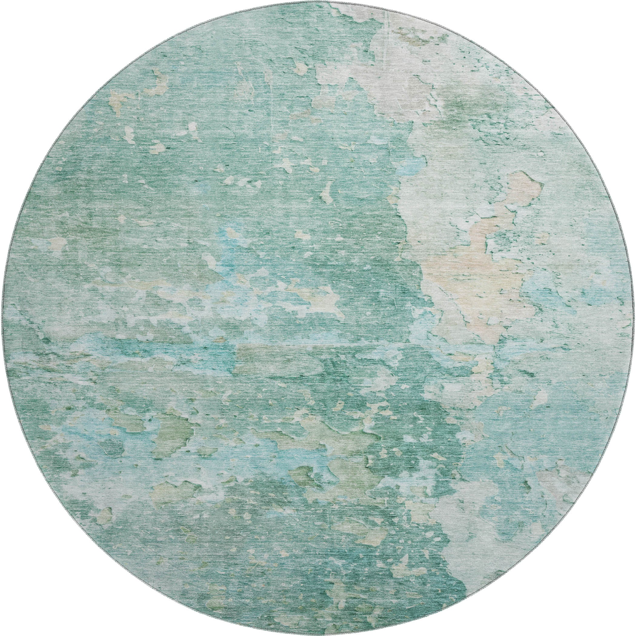 Havana Machine Washable Transitional Emerald Green Rug 8' x 8' #shape_Round
