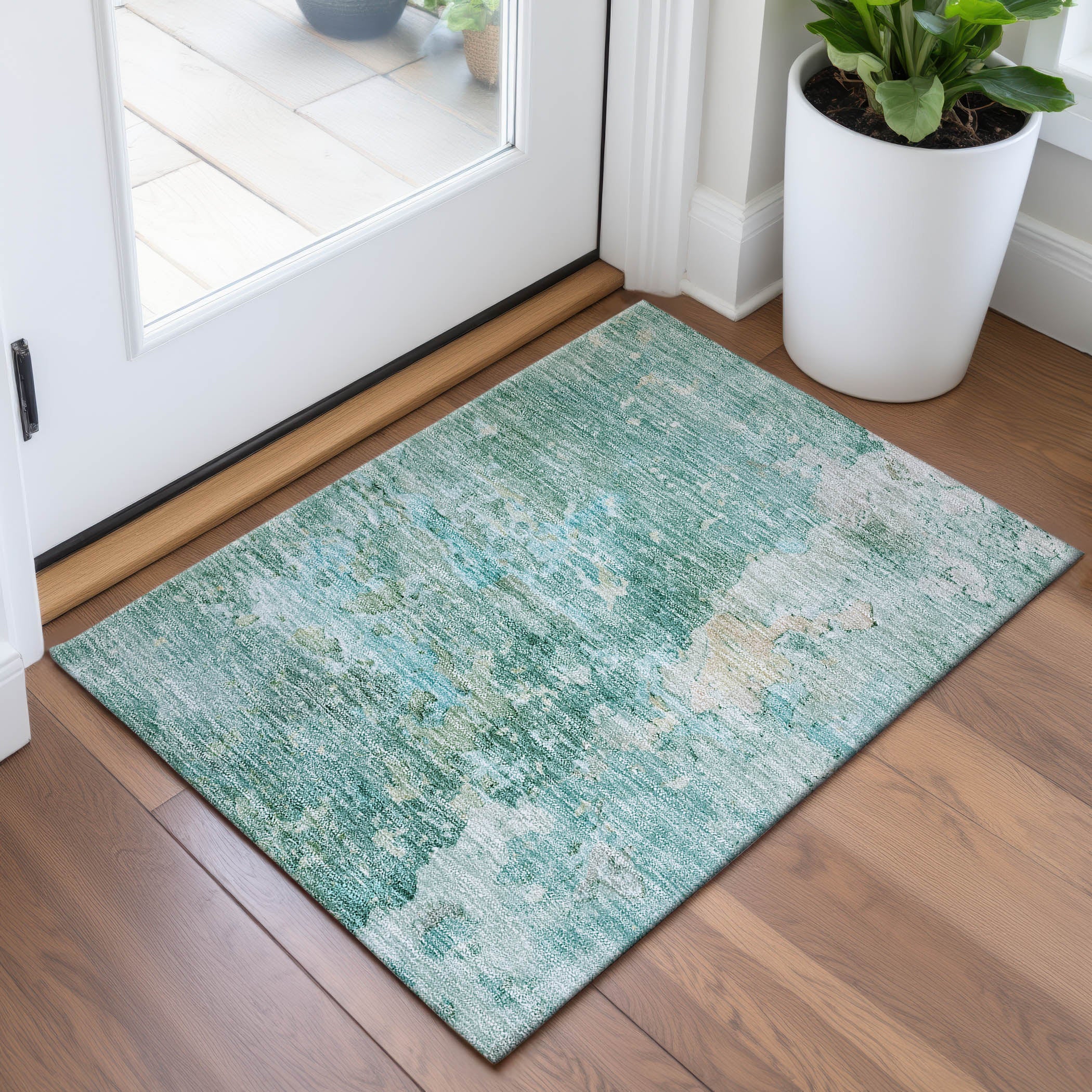 Havana Machine Washable Transitional Emerald Green Rug 1'8" x 2'6" #shape_Rectangle