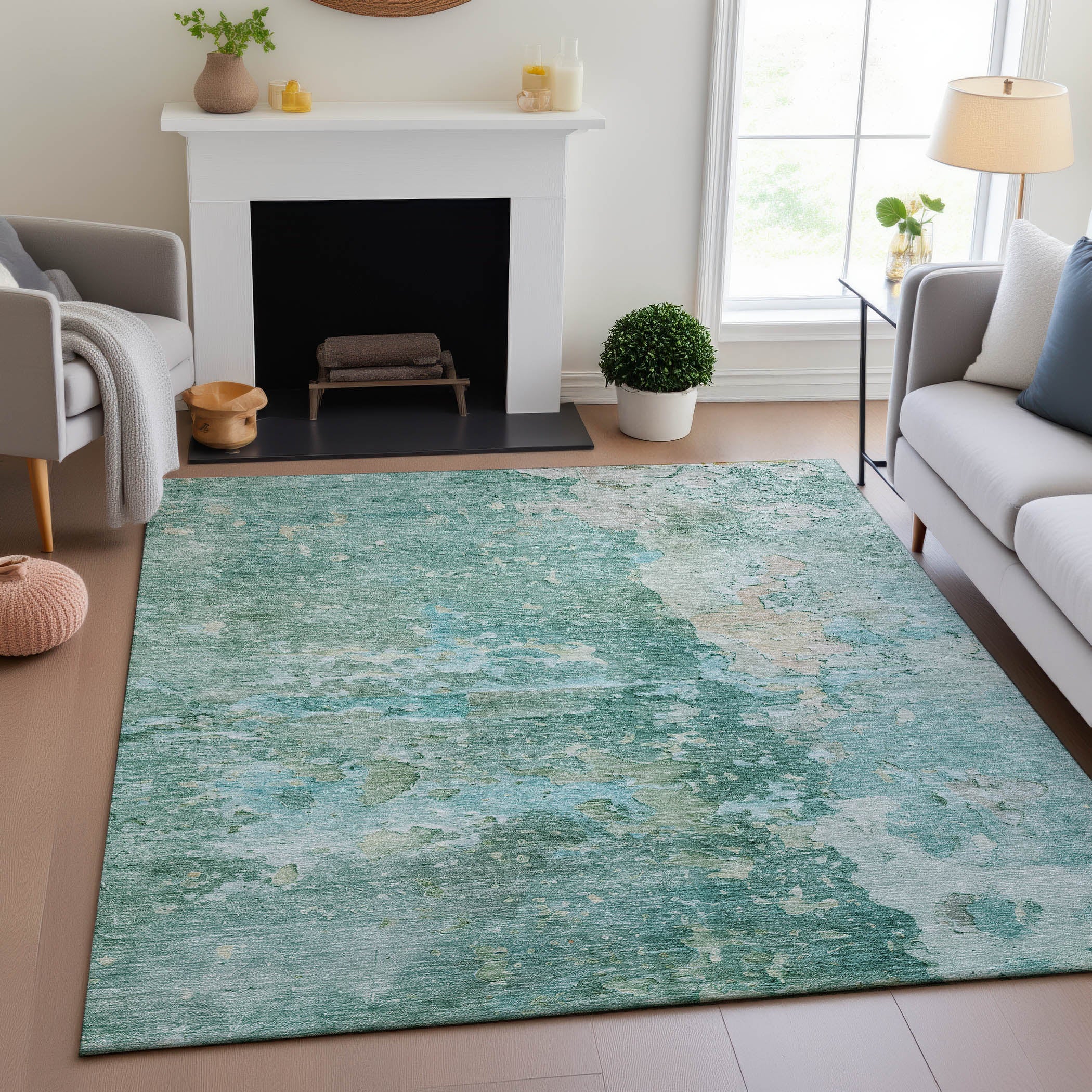 Havana Machine Washable Transitional Emerald Green Rug 2'6" x 3'10" #shape_Rectangle