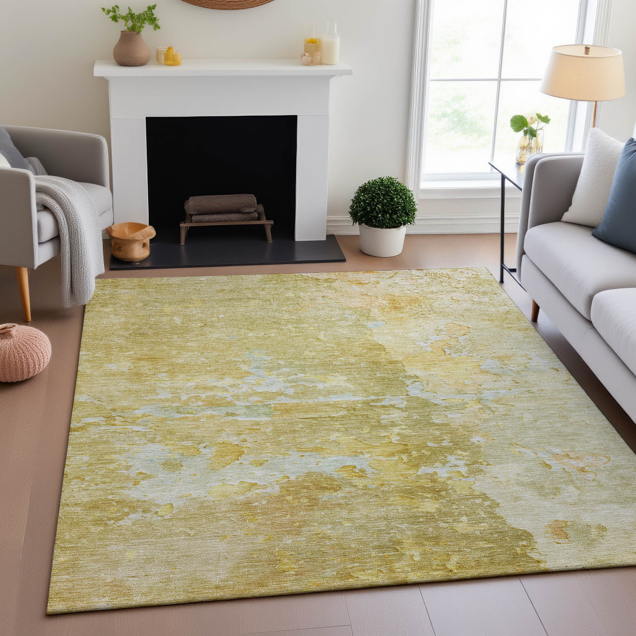 Havana Machine Washable Transitional Gold Rug 2'6" x 3'10" #shape_Rectangle