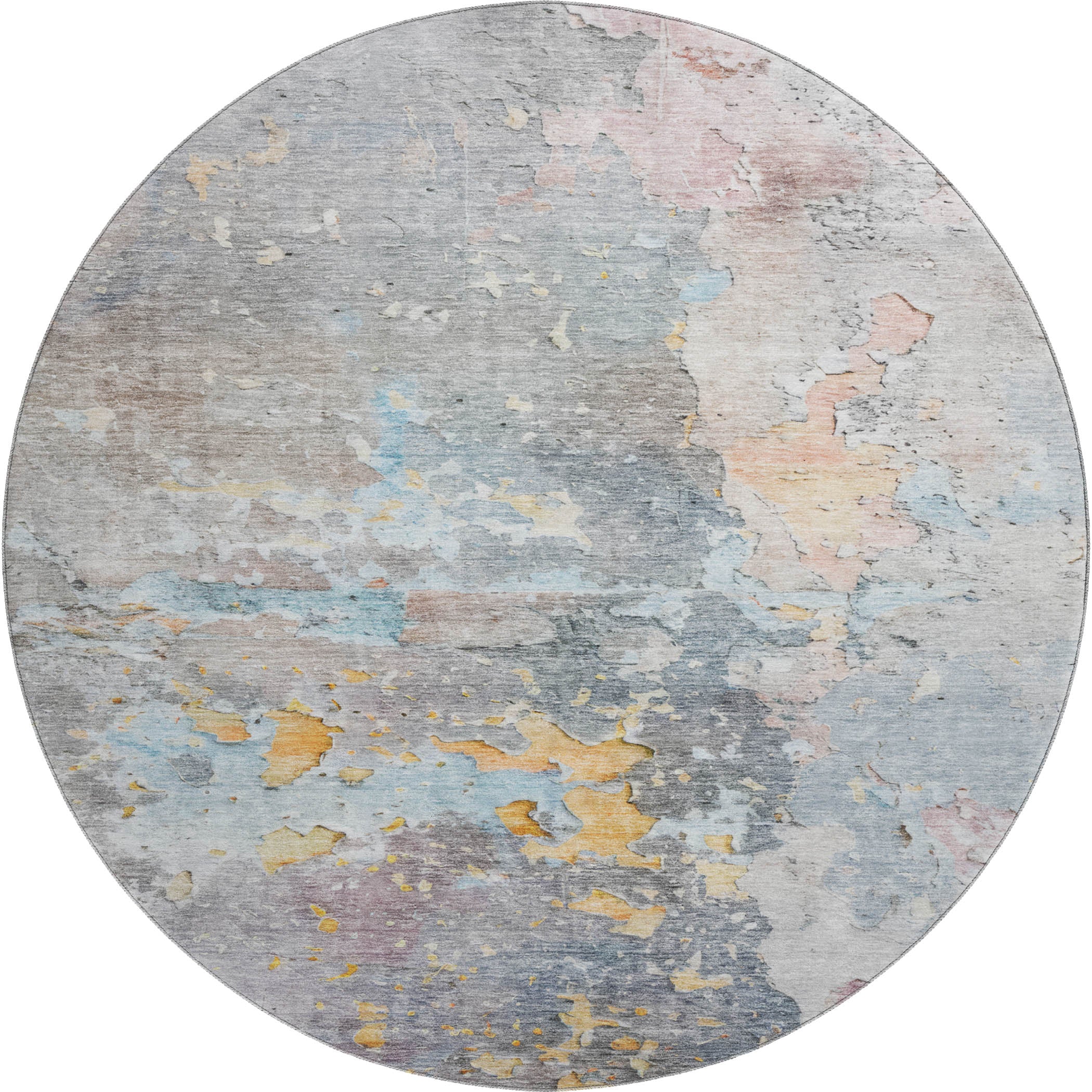 Havana Machine Washable Transitional Granite Gray Rug 8' x 8' #shape_Round