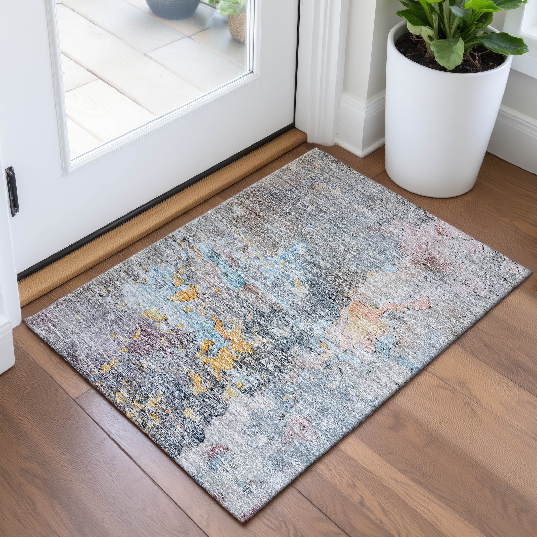 Havana Machine Washable Transitional Granite Gray Rug 1'8" x 2'6" #shape_Rectangle