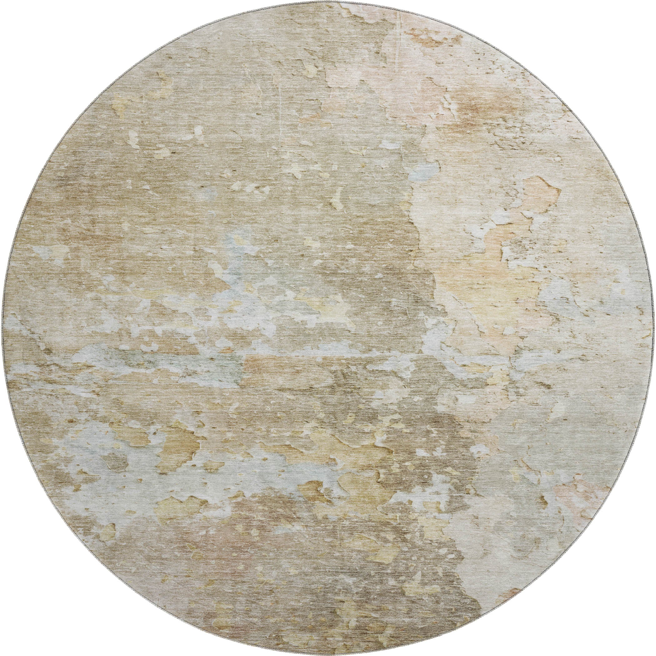 Havana Machine Washable Transitional Khaki Brown Rug 8' x 8' #shape_Round