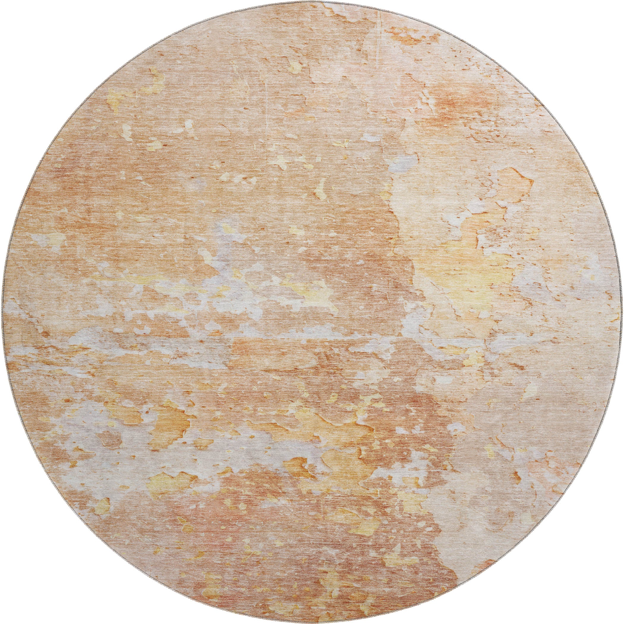 Havana Machine Washable Transitional Salmon Orange Rug 8' x 8' #shape_Round