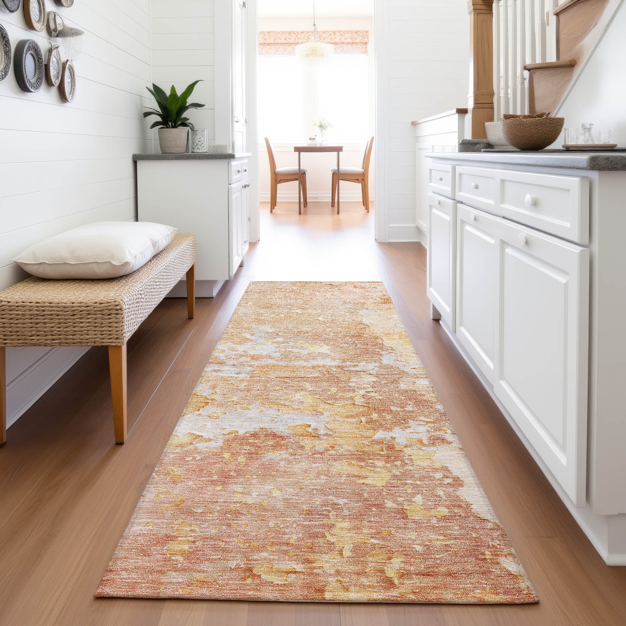 Havana Machine Washable Transitional Salmon Orange Rug 2'3" x 7'6" #shape_Runner