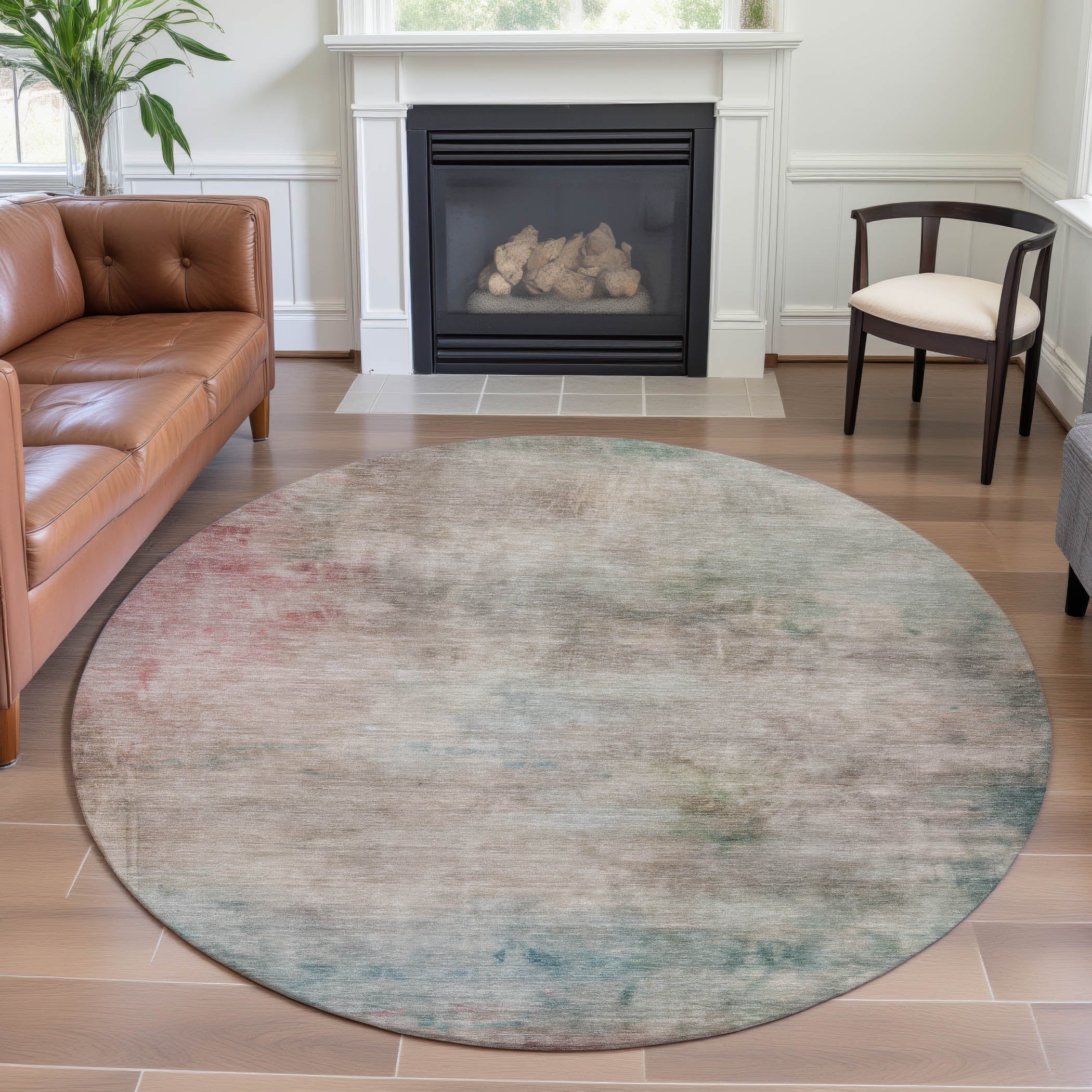 Bern Machine Washable Transitional Taupe Brown Rug 8' x 8' #shape_Round