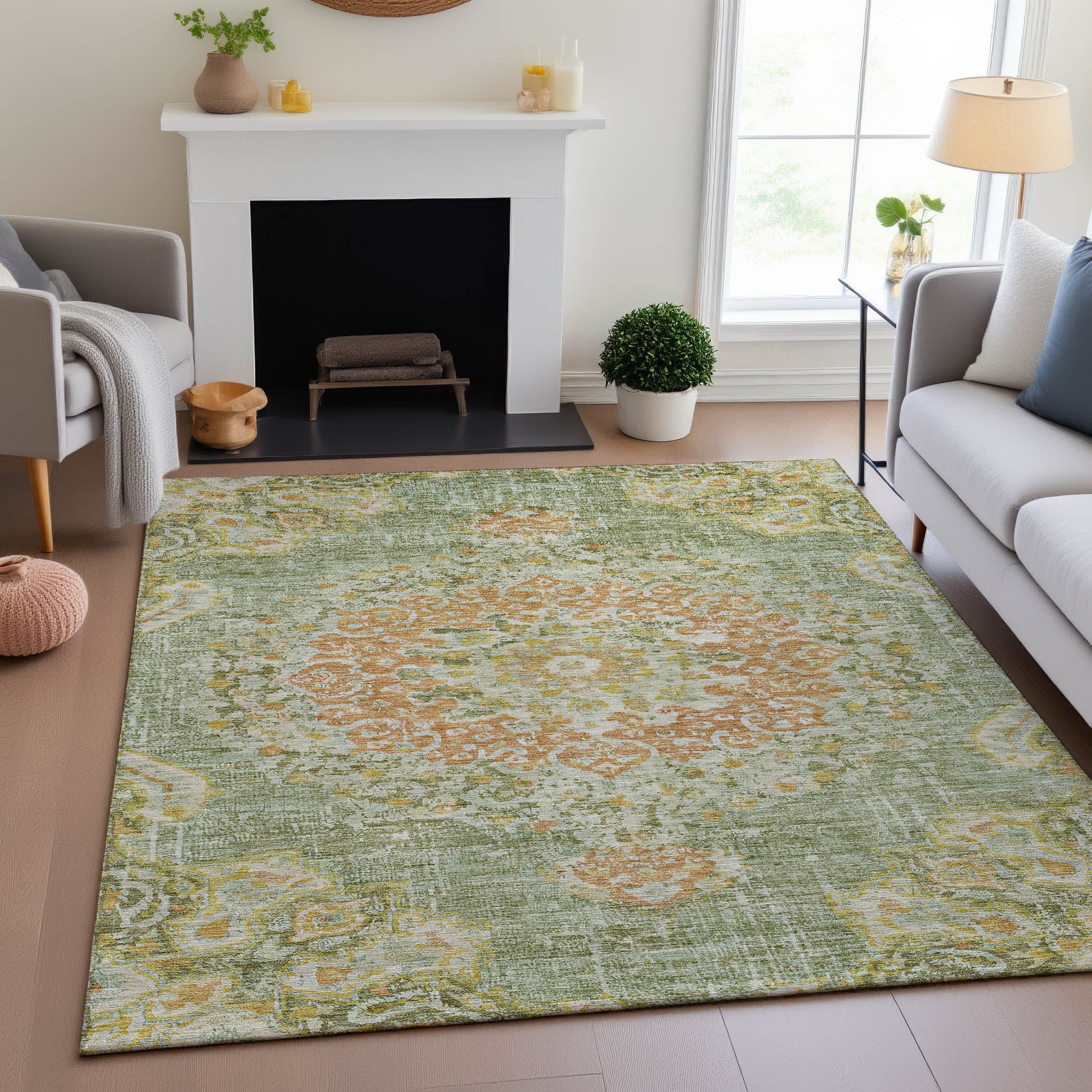Sarajevo Machine Washable Traditional Aloe Green Rug 2'6" x 3'10" #shape_Rectangle