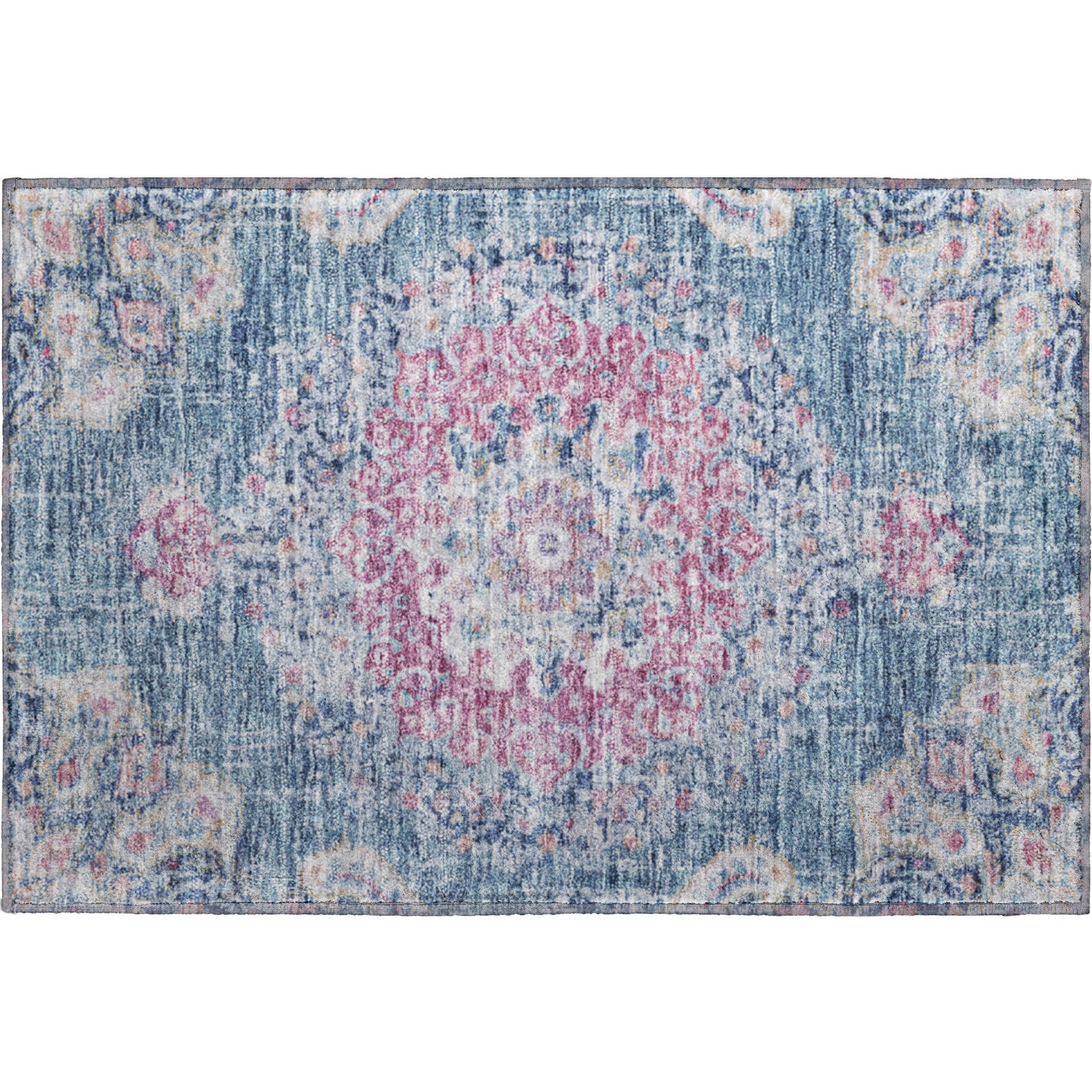 Sarajevo Machine Washable Traditional Blue Rug 1'8" x 2'6" #shape_Rectangle