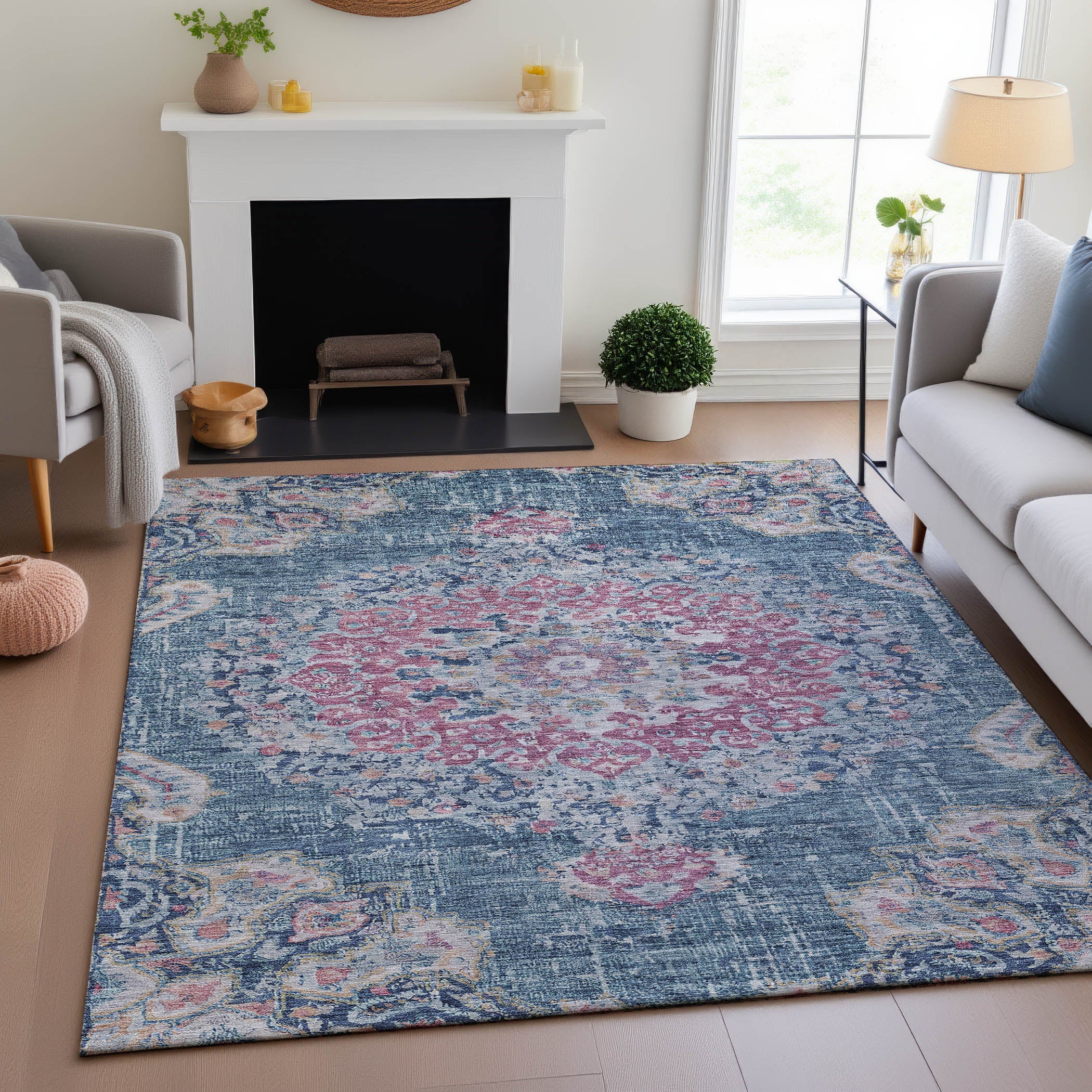 Sarajevo Machine Washable Traditional Blue Rug 2'6" x 3'10" #shape_Rectangle
