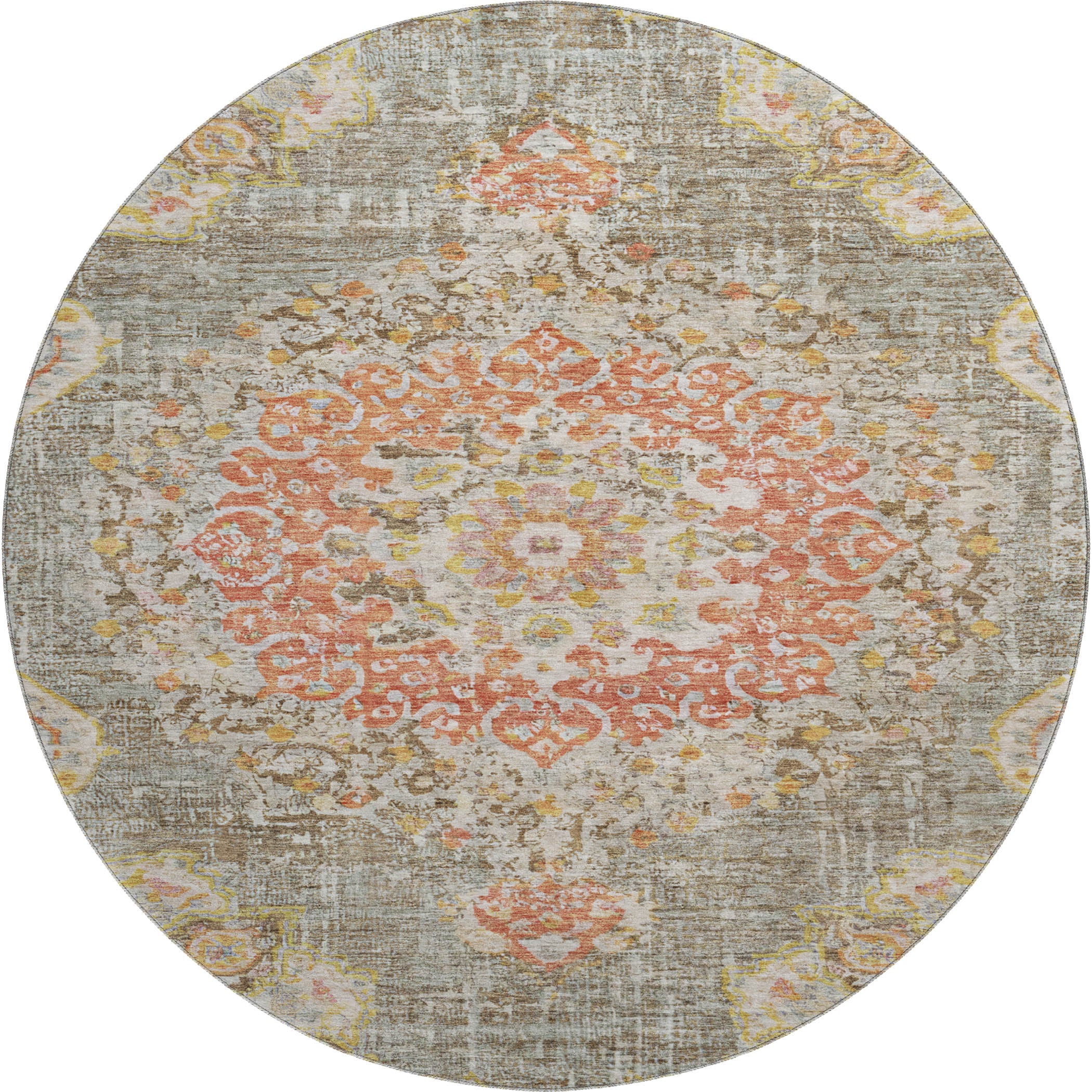 Sarajevo Machine Washable Traditional Brown Rug 8' x 8' #shape_Round