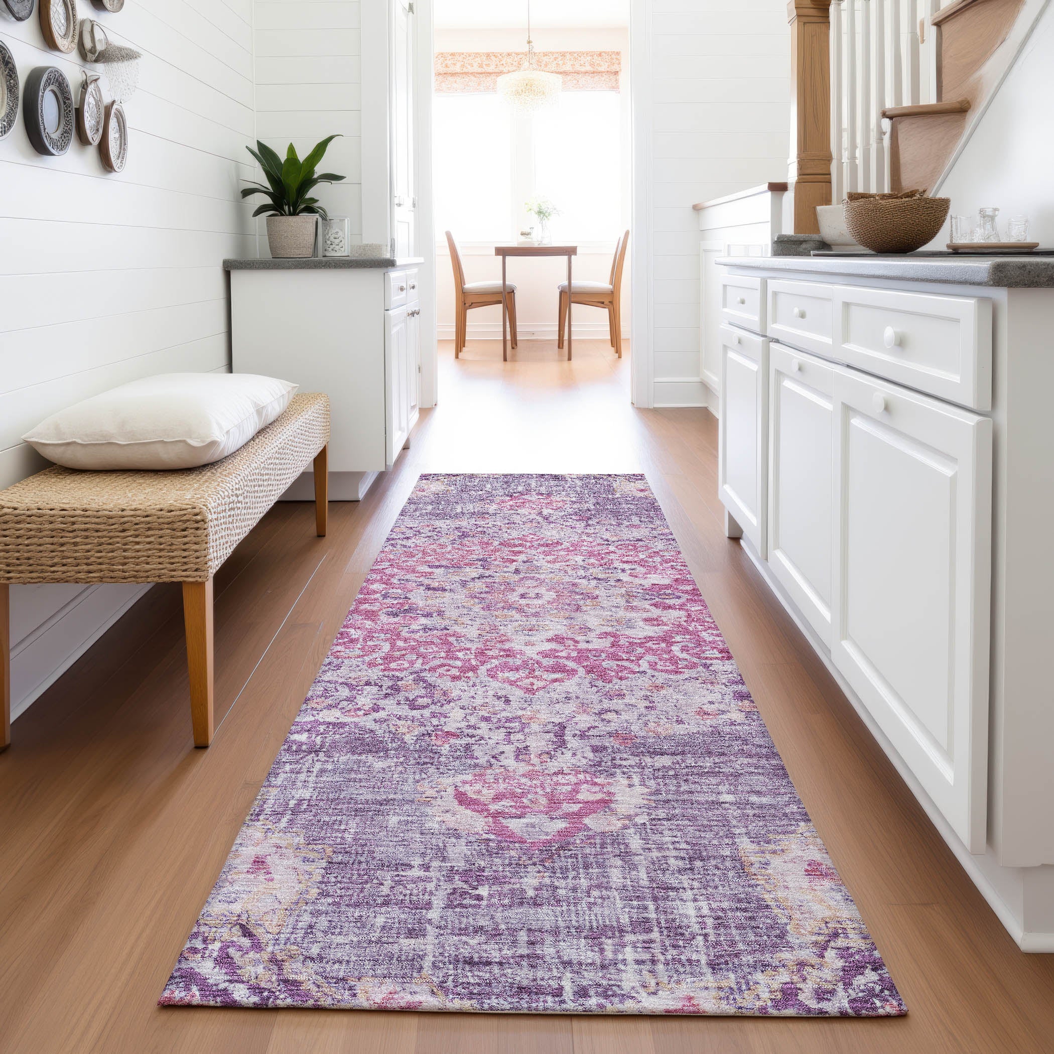 Sarajevo Machine Washable Traditional Purple Rug 2'3" x 7'6" #shape_Runner
