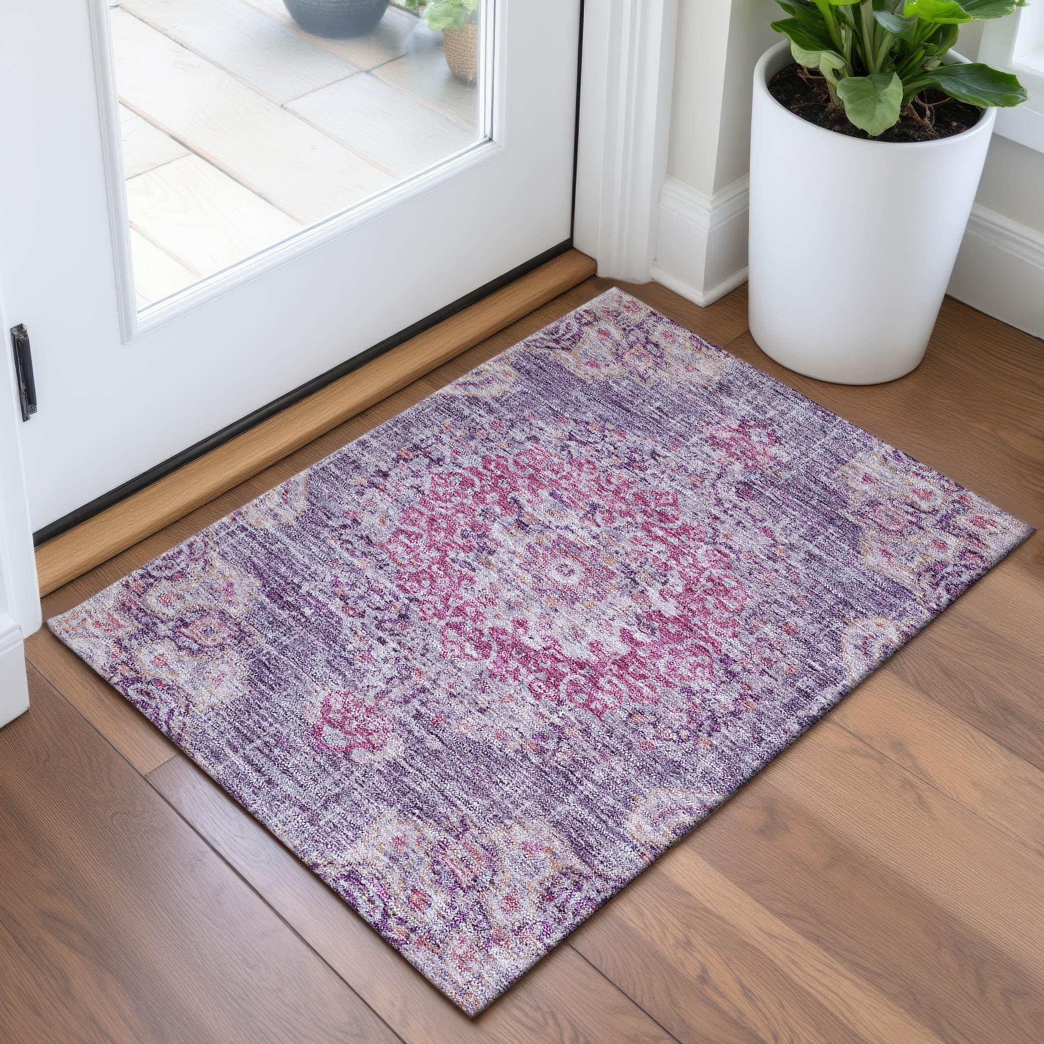 Sarajevo Machine Washable Traditional Purple Rug 1'8" x 2'6" #shape_Rectangle