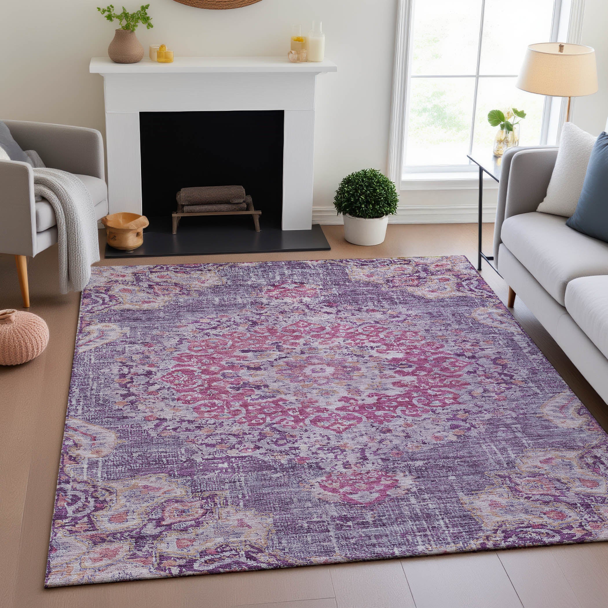 Sarajevo Machine Washable Traditional Purple Rug 2'6" x 3'10" #shape_Rectangle