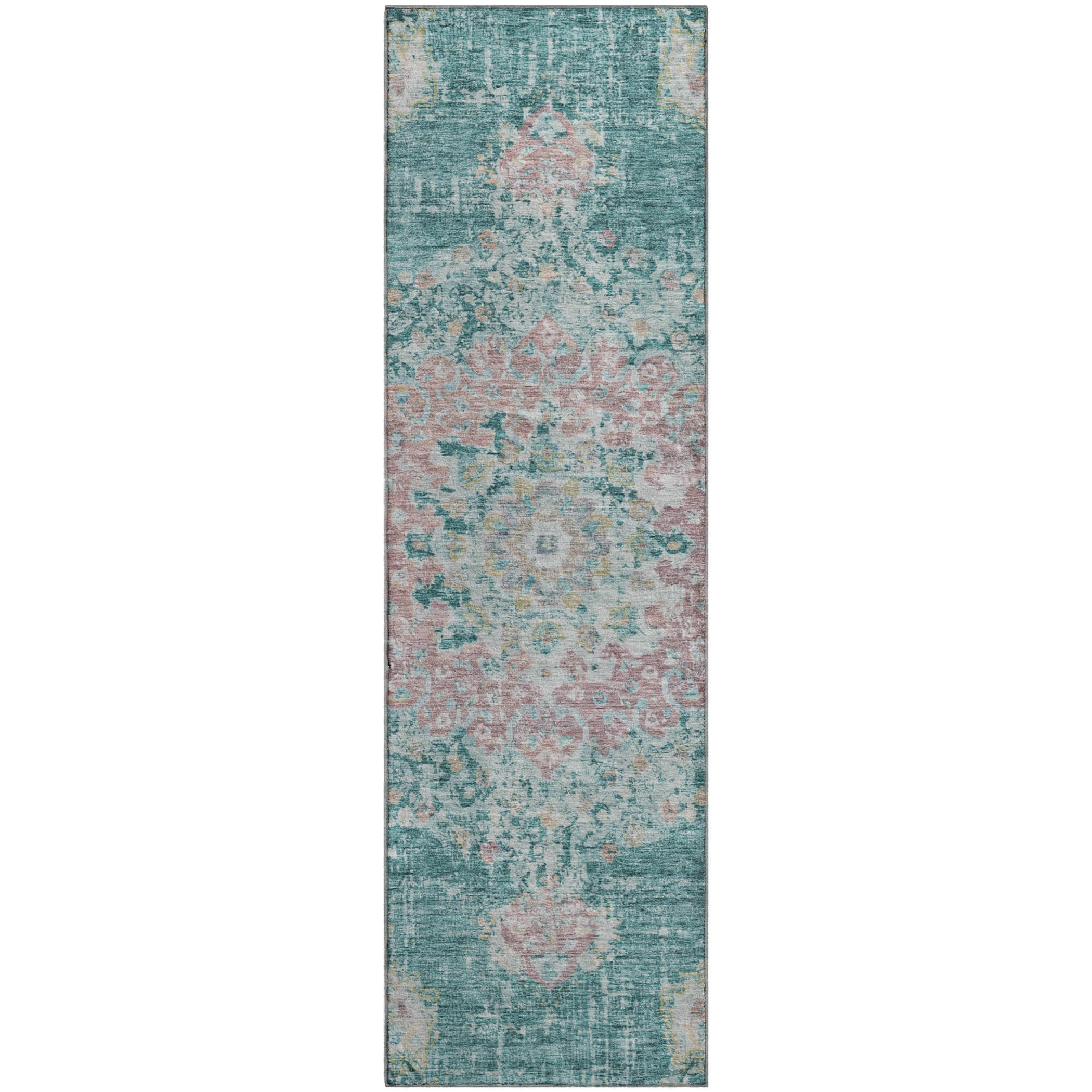 Sarajevo Machine Washable Traditional Teal Rug 2'3" x 7'6" #shape_Runner