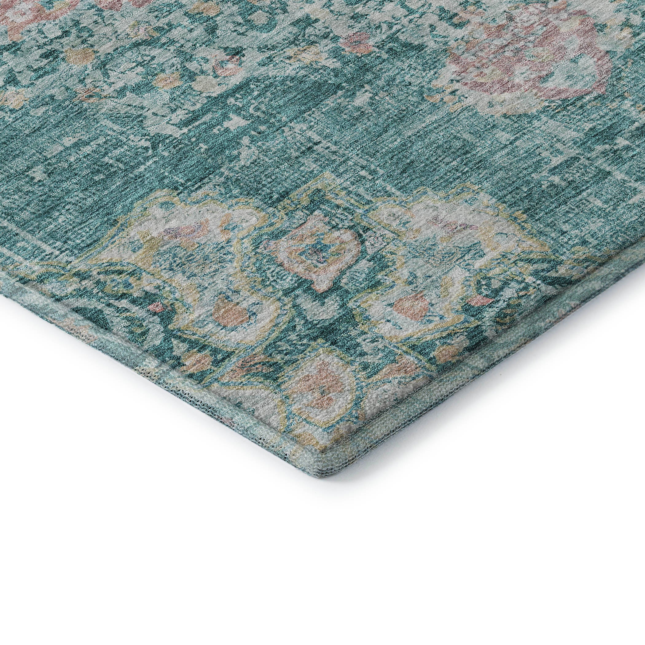 Sarajevo Machine Washable Traditional Teal Rug 1'8" x 2'6" #shape_Rectangle