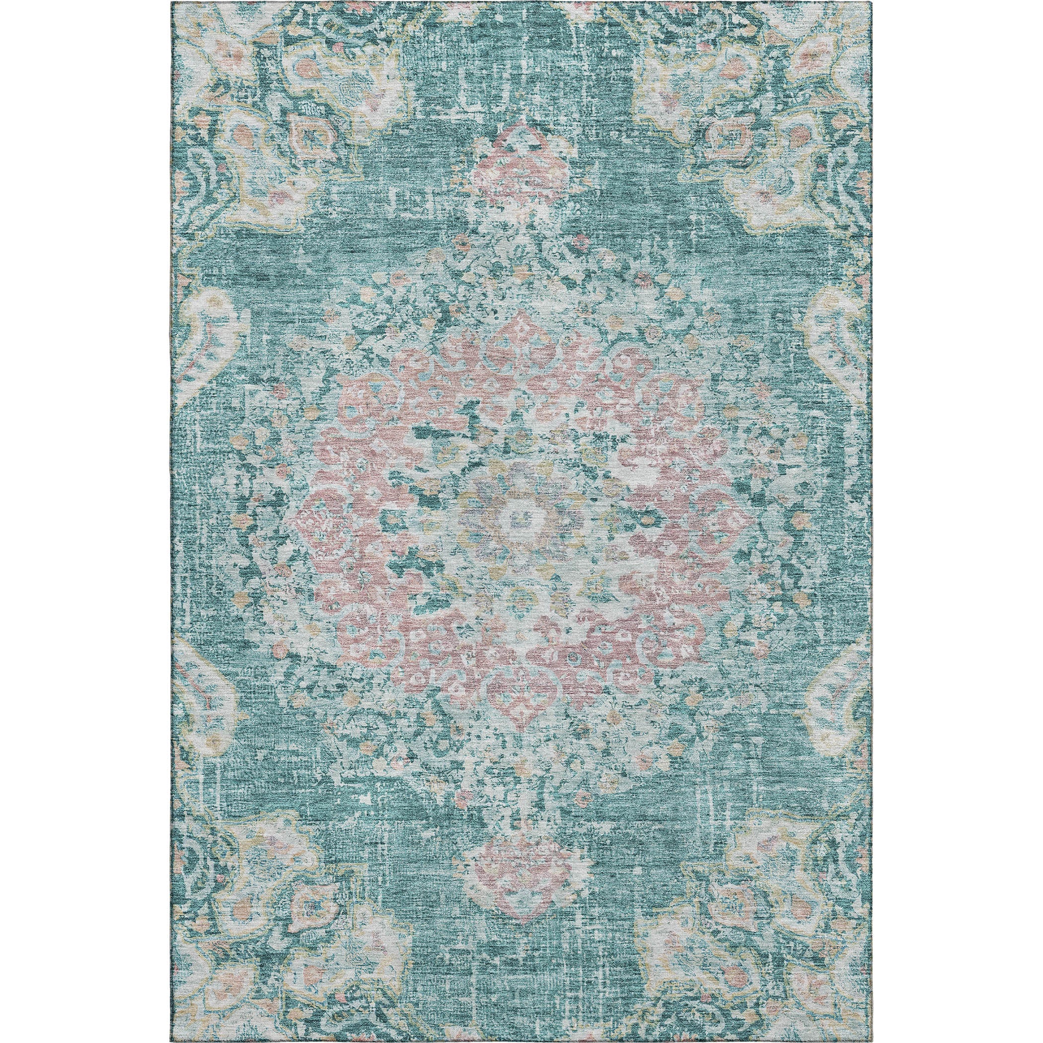 Sarajevo Machine Washable Traditional Teal Rug 2'6" x 3'10" #shape_Rectangle