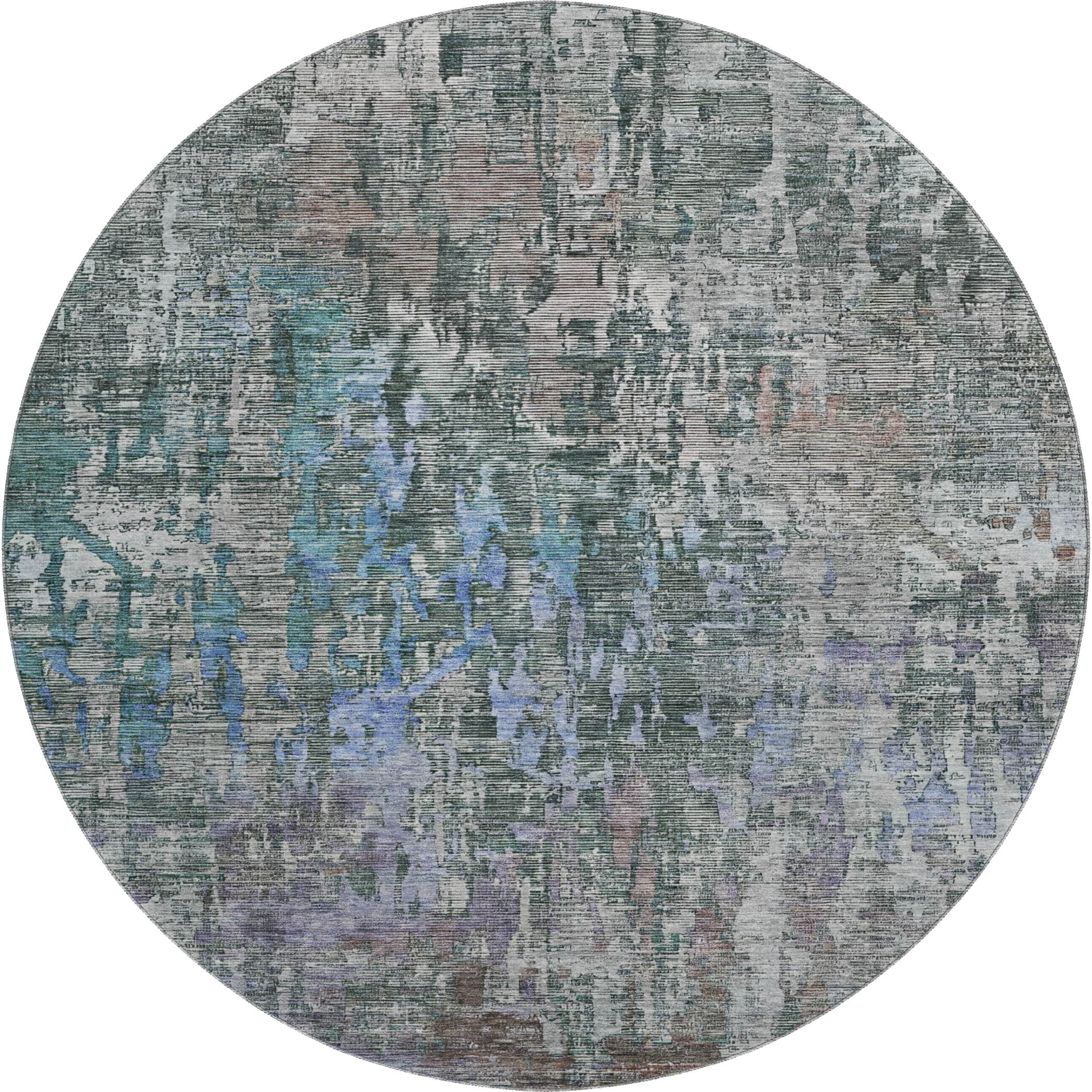 Prague Machine Washable Transitional Fern Green Rug 8' x 8' #shape_Round