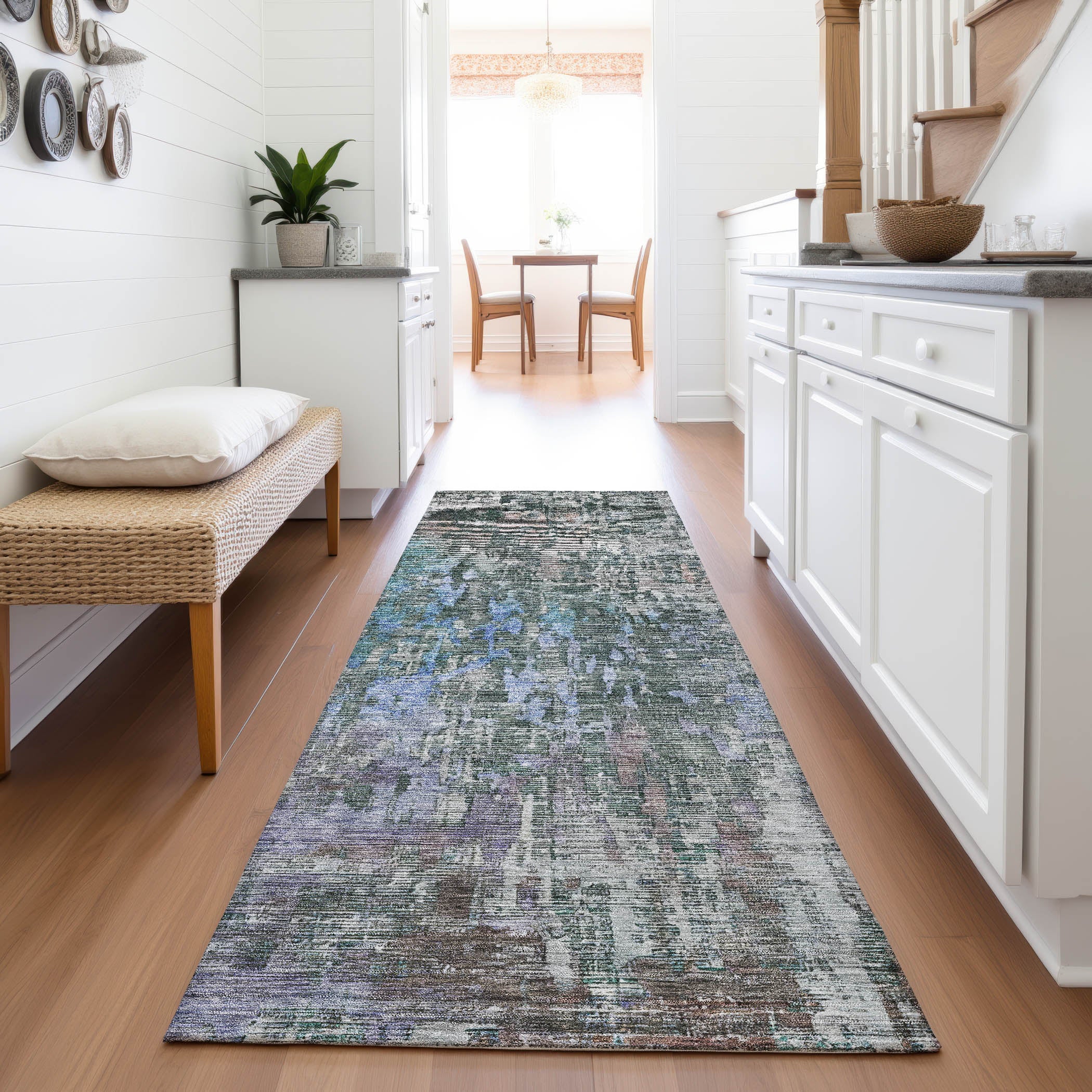 Prague Machine Washable Transitional Fern Green Rug 2'3" x 7'6" #shape_Runner