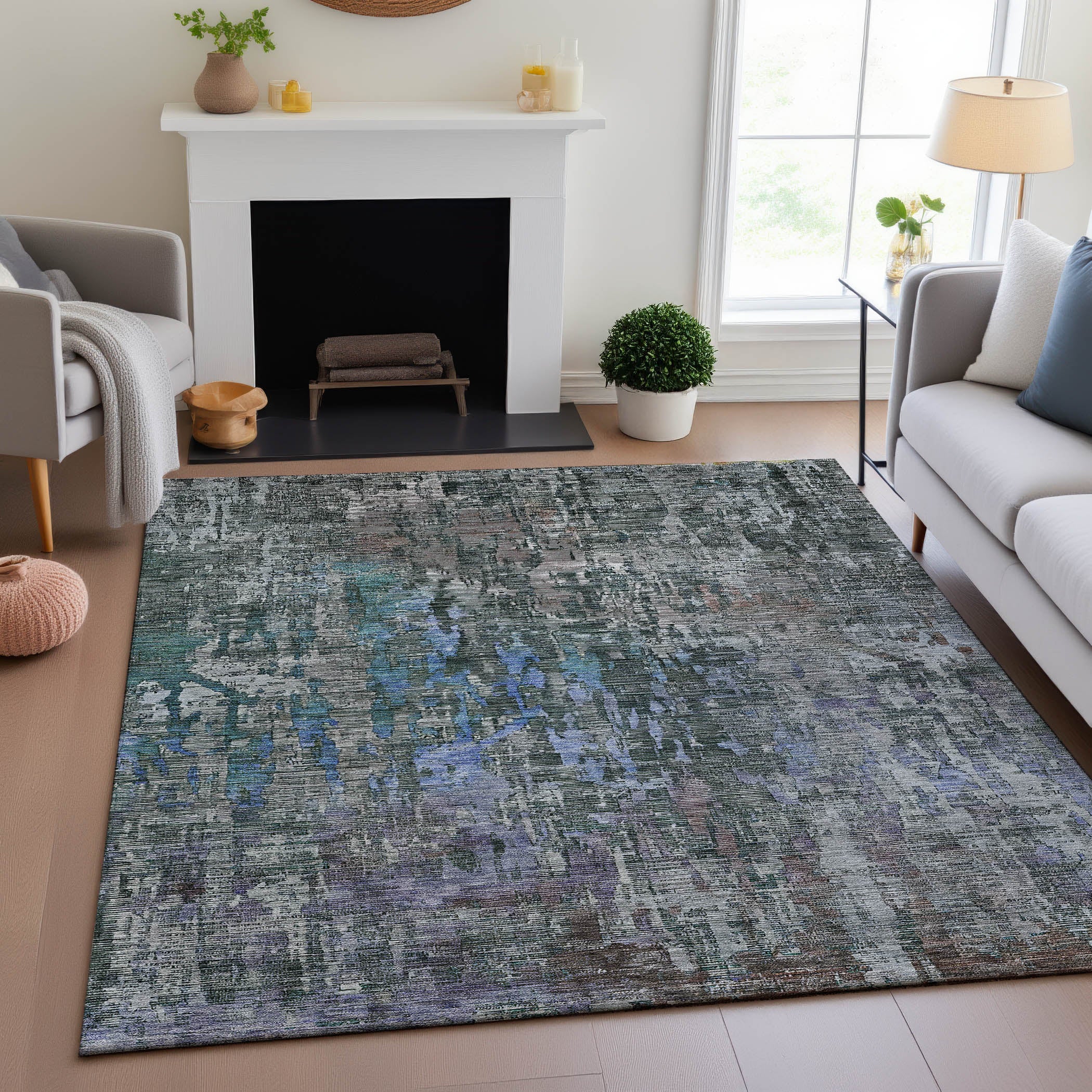 Prague Machine Washable Transitional Fern Green Rug 2'6" x 3'10" #shape_Rectangle