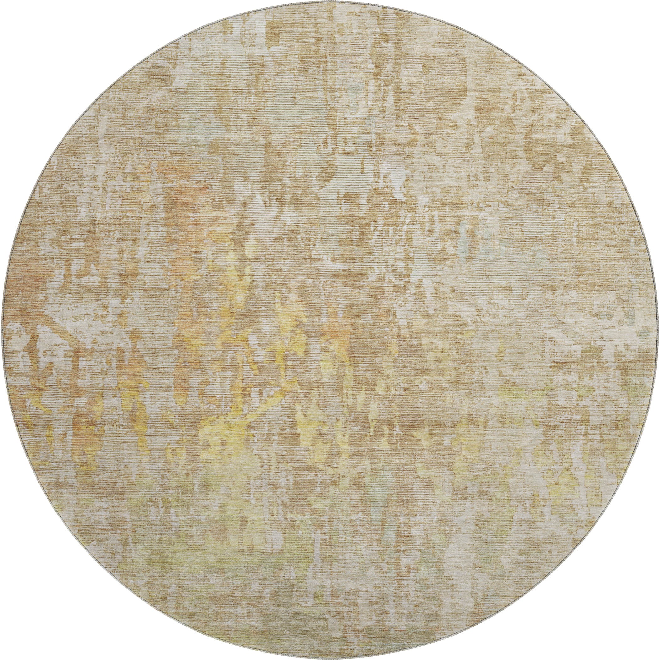 Prague Machine Washable Transitional Khaki Brown Rug 8' x 8' #shape_Round