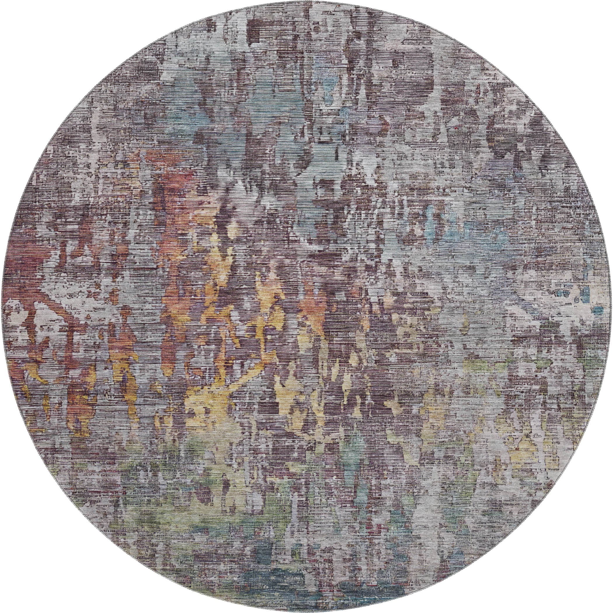 Prague Machine Washable Transitional Pewter Gray Rug 8' x 8' #shape_Round