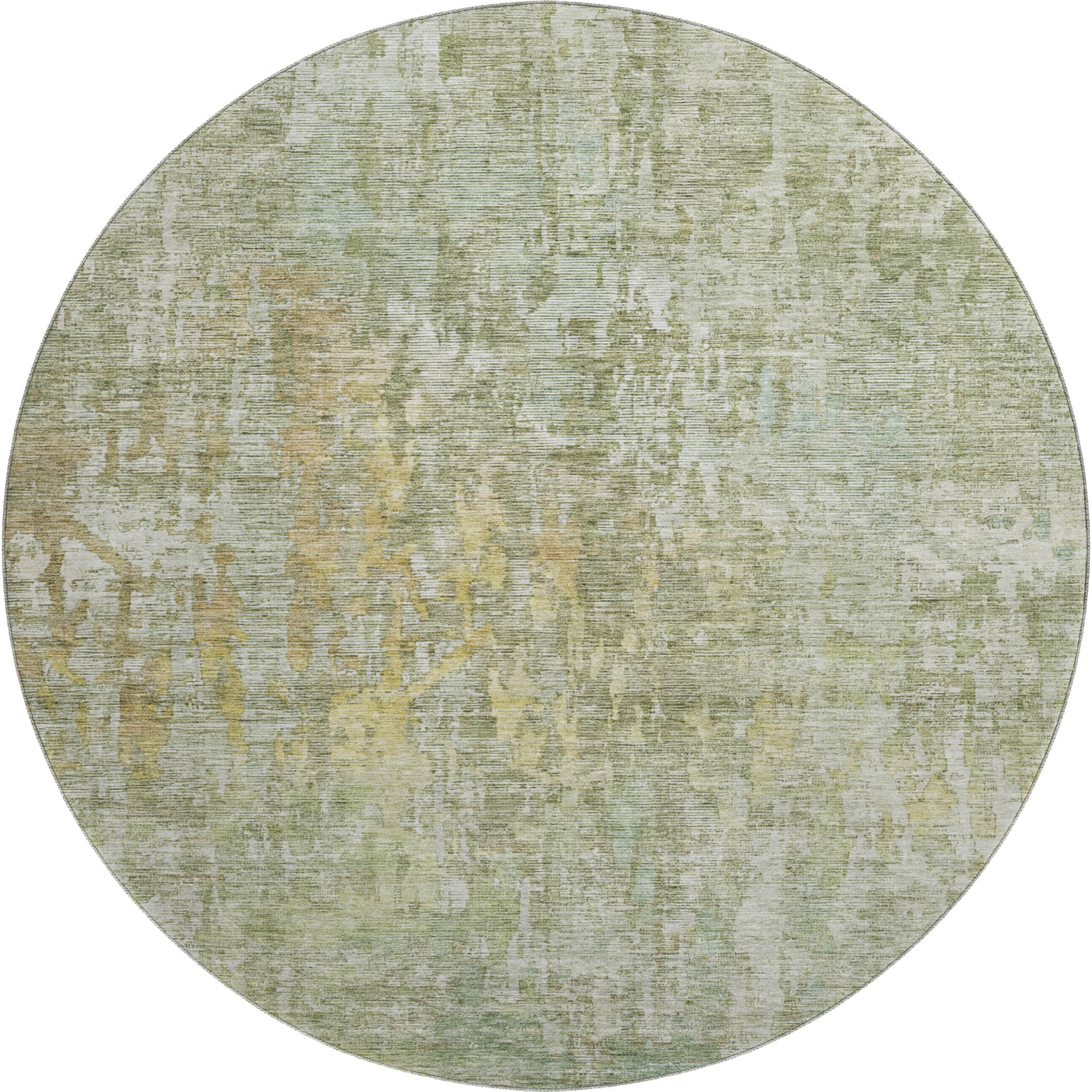 Prague Machine Washable Transitional Sage Green Rug 8' x 8' #shape_Round