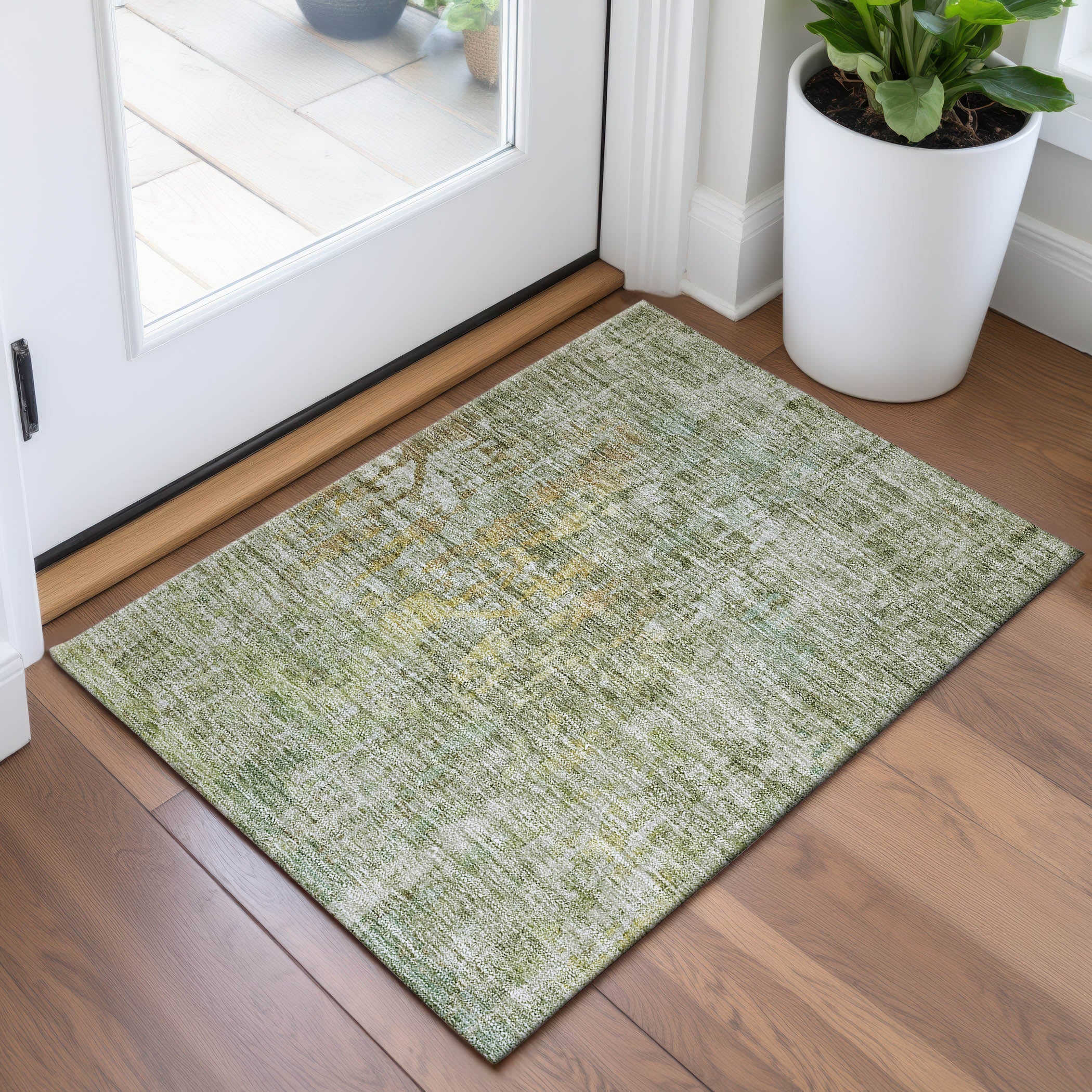 Prague Machine Washable Transitional Sage Green Rug 1'8" x 2'6" #shape_Rectangle