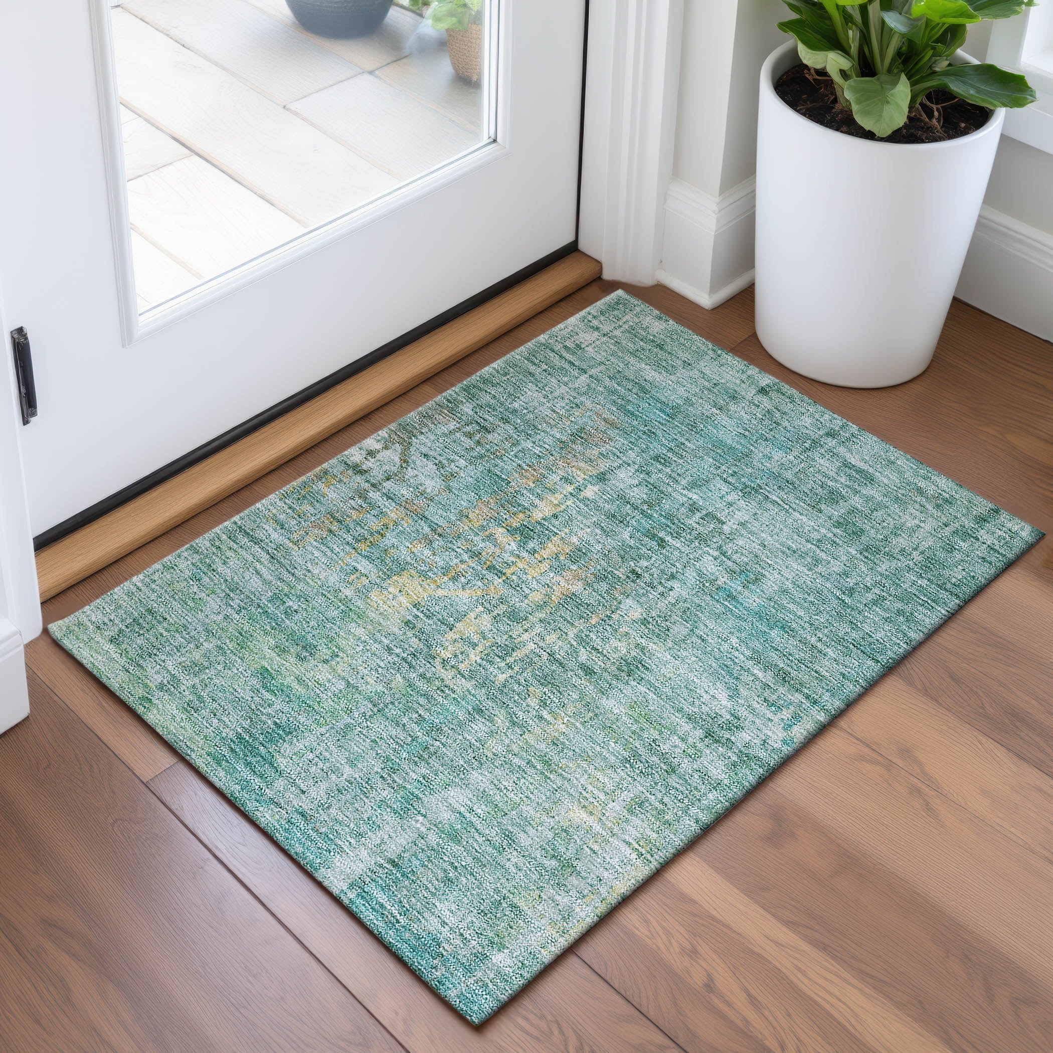 Prague Machine Washable Transitional Teal Rug 1'8" x 2'6" #shape_Rectangle